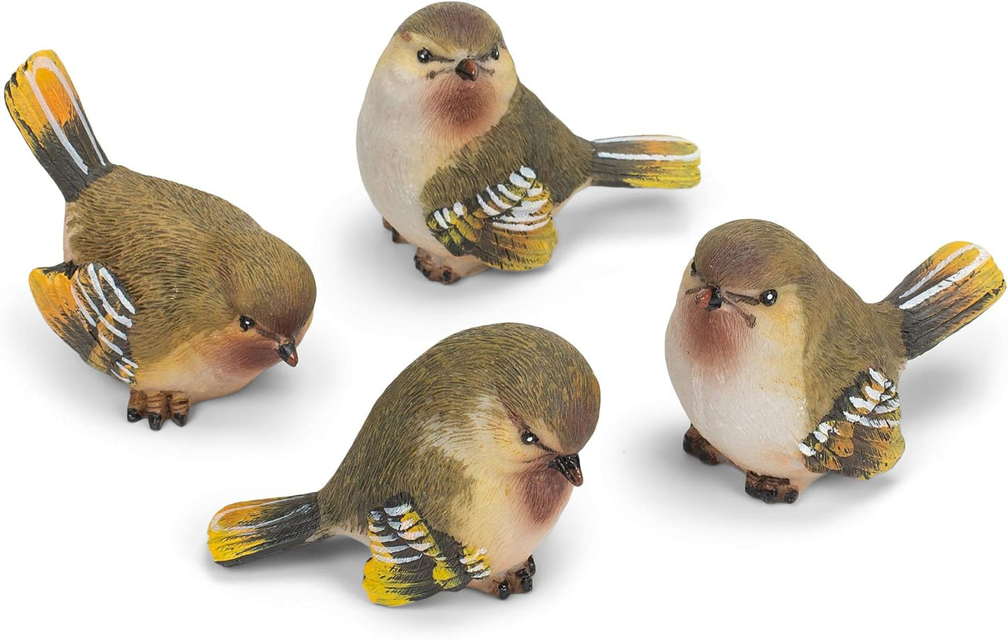 Striped Wing Bird Resin Decorative Tabletop Figurine / Sage Green / 2.5 x 2.25 / Set of 4