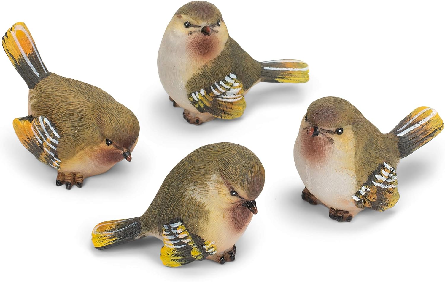 Striped Wing Bird Resin Decorative Tabletop Figurine / Sage Green / 2.5 x 2.25 / Set of 4
