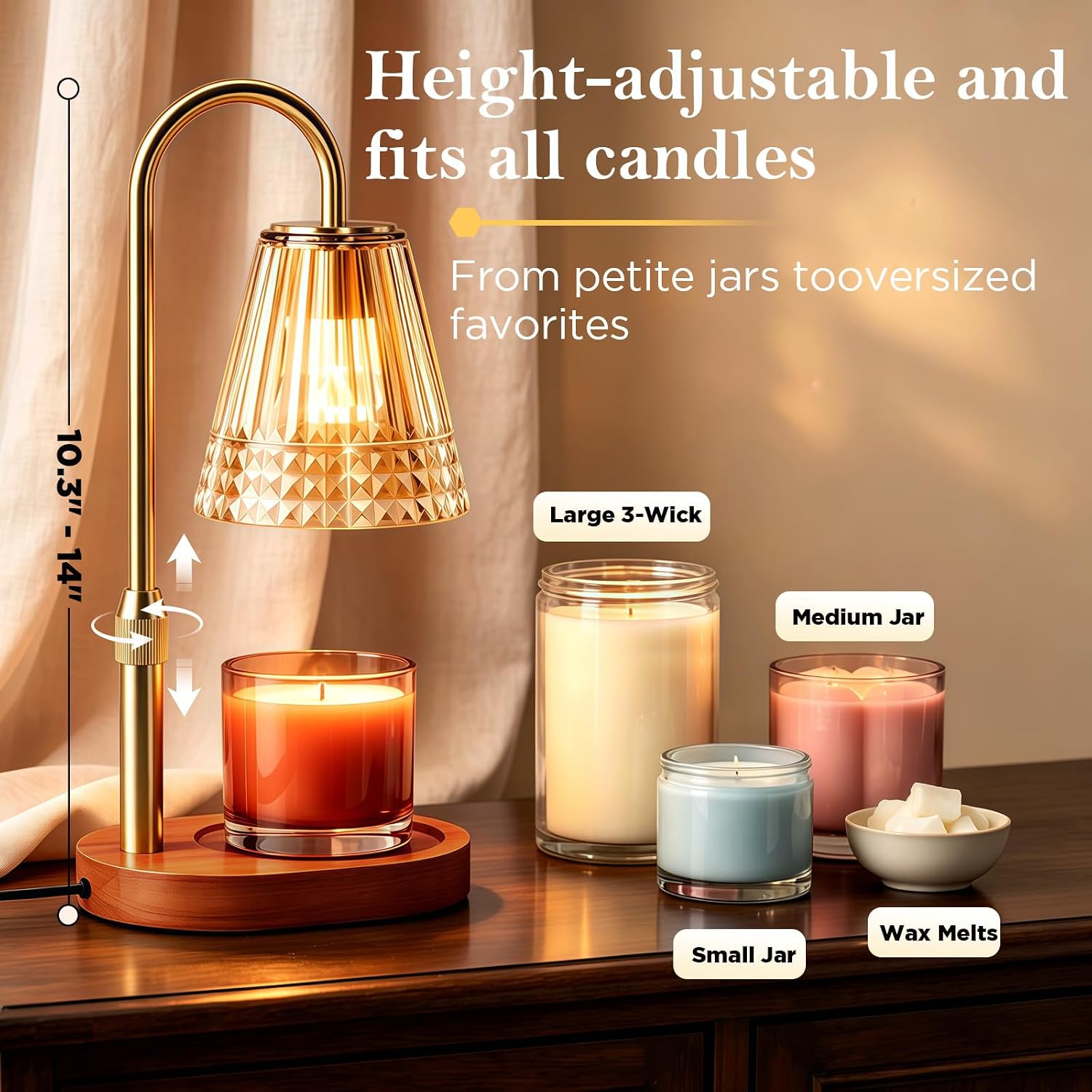 Candle Warmer Lamp with Timer, Dimmable Wax Warmer for Candles, Gift | Flameless top-down wax melting — no fire, smoke