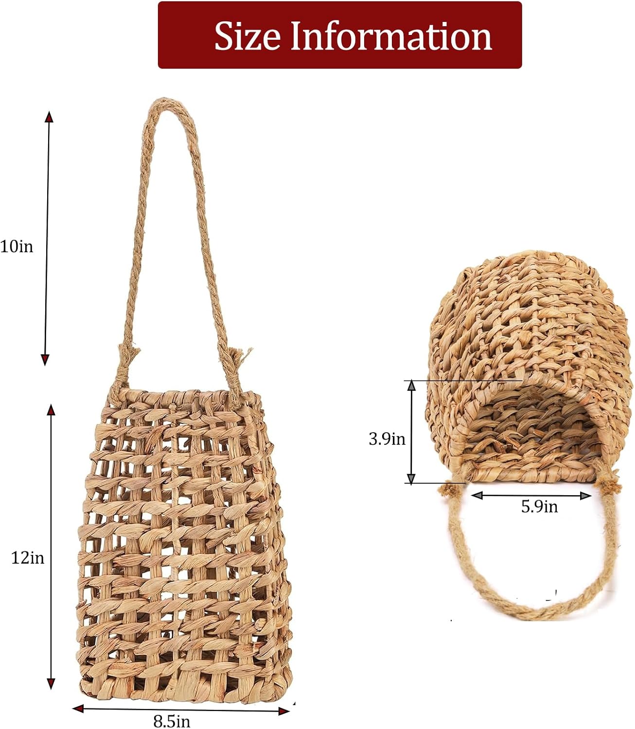 Flowers / Handwoven Water Hyacinth Hanging Basket / Natural