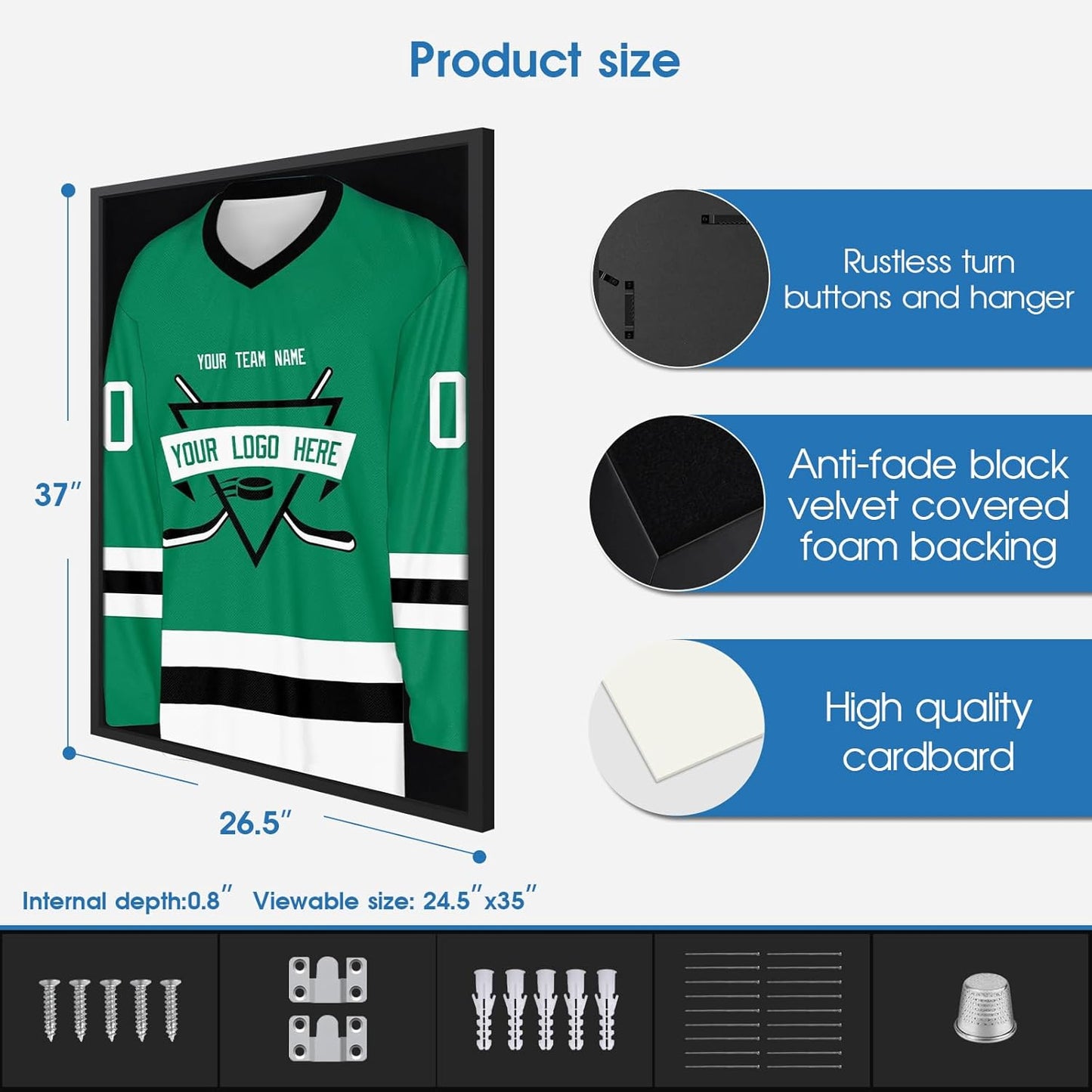1DOT2 26x37 XL Large Shadow Box Frame, Pine Wood Jersey Frame Display Case | Grade A Natural Pine Wood, HD Acrylic
