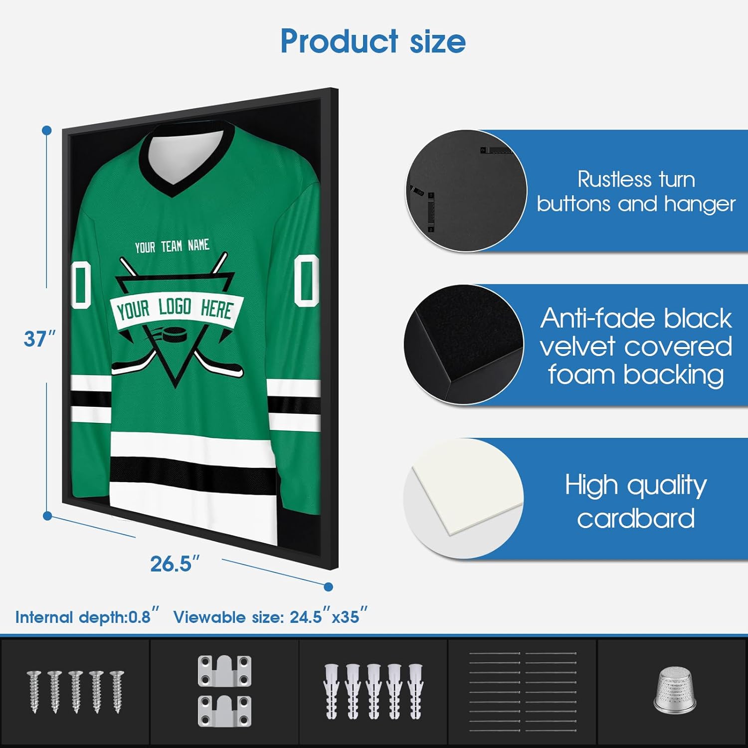 1DOT2 26x37 XL Large Shadow Box Frame, Pine Wood Jersey Frame Display Case | Grade A Natural Pine Wood, HD Acrylic