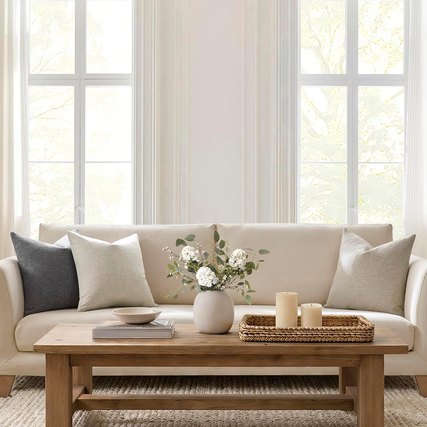 Modern Farmhouse Linen Blend Decorative Pillow Covers / Charcoal Gray / 18 x 18 / Set of 2