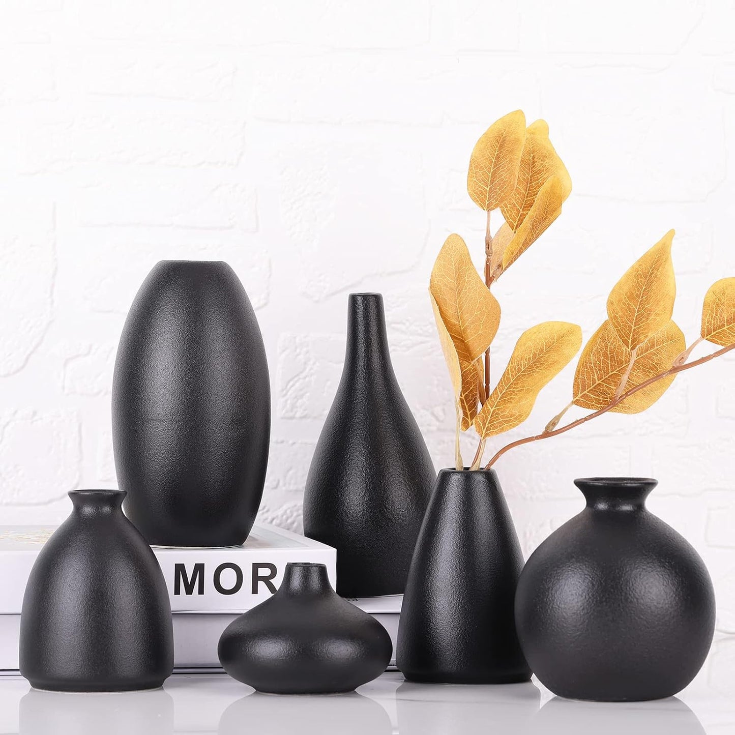 Ceramic Bud Vase Bulk Boho Centerpieces / Black / Set of 6