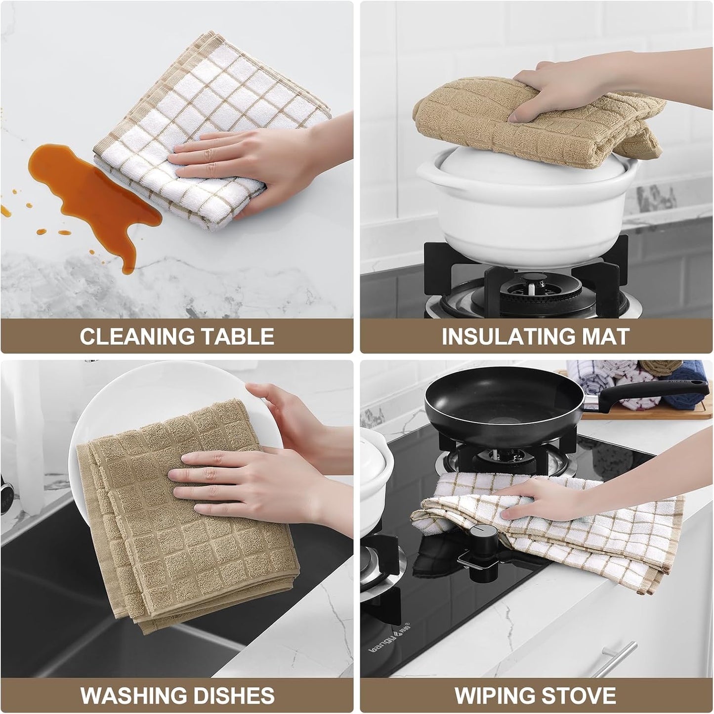 Homaxy Large Premium Cotton Kitchen Towels 16"x 28", 6 Pack, Tan | Natural Ring Spun 390 GSM Dish Towels, Super