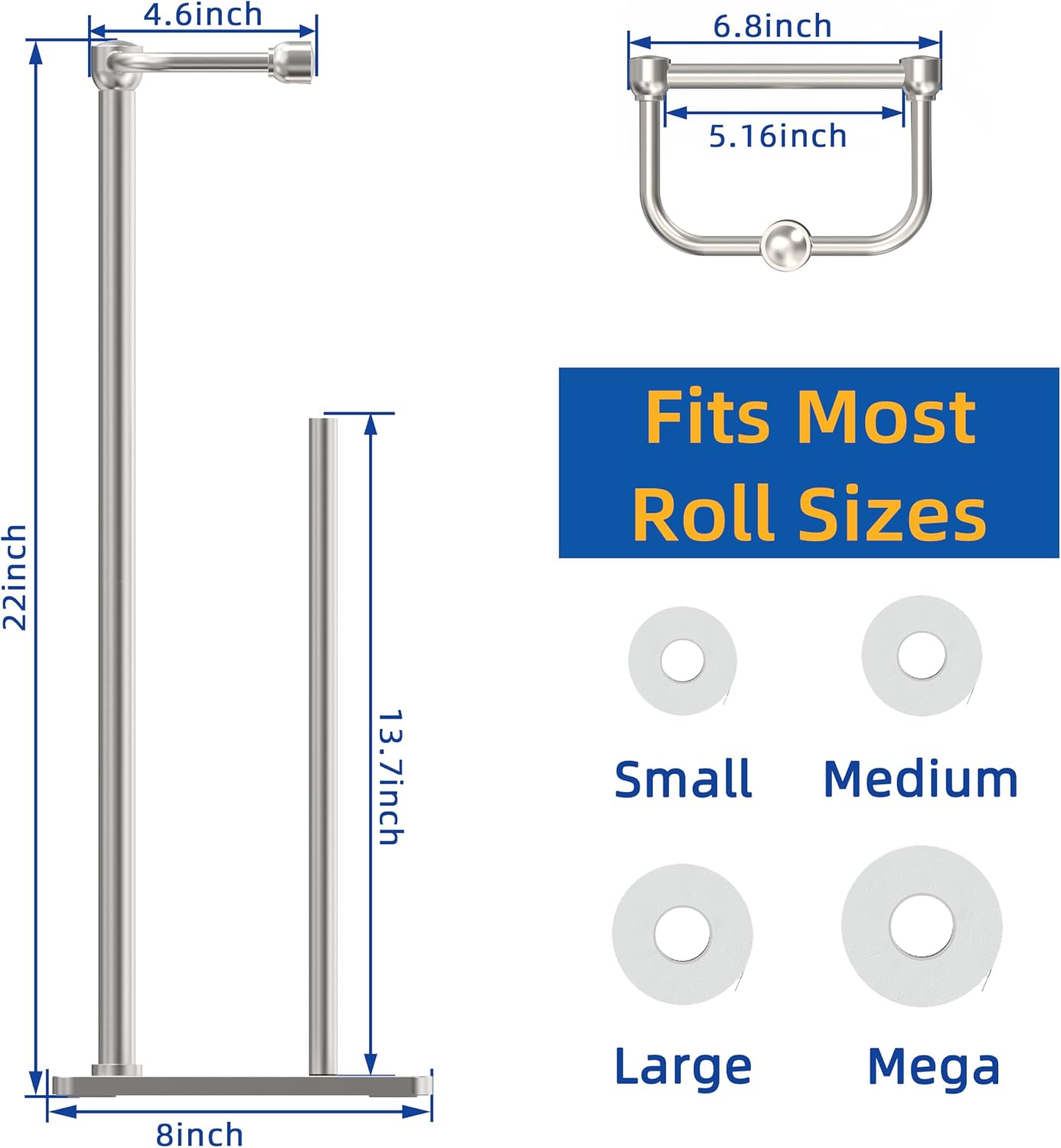 RUACQ Bathroom Toilet Paper Holder Stand with Storage, Brushed Nickel | Pivoting Free Standing Toilet Roll Holder
