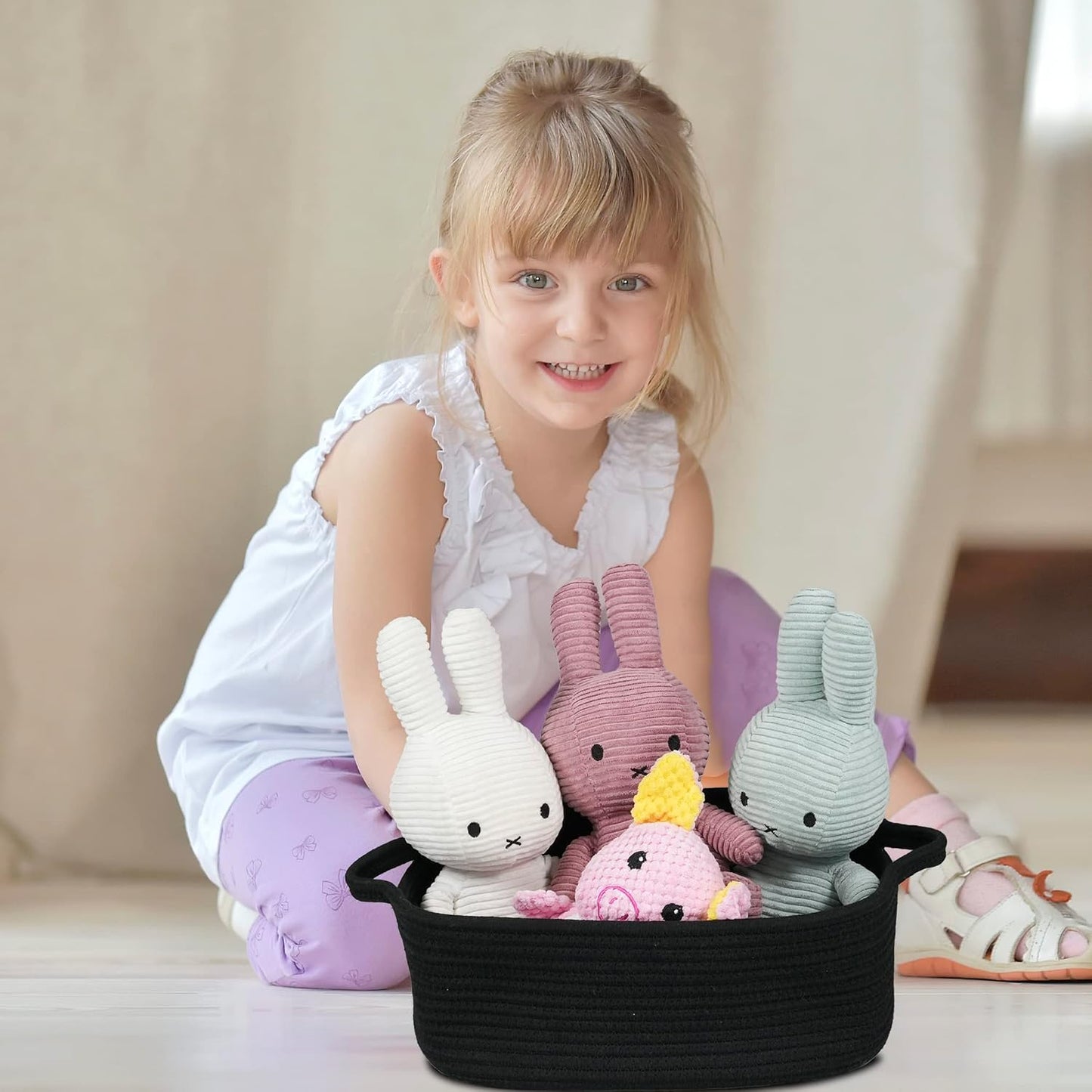 Woven Cotton Rope Storage Basket / Black