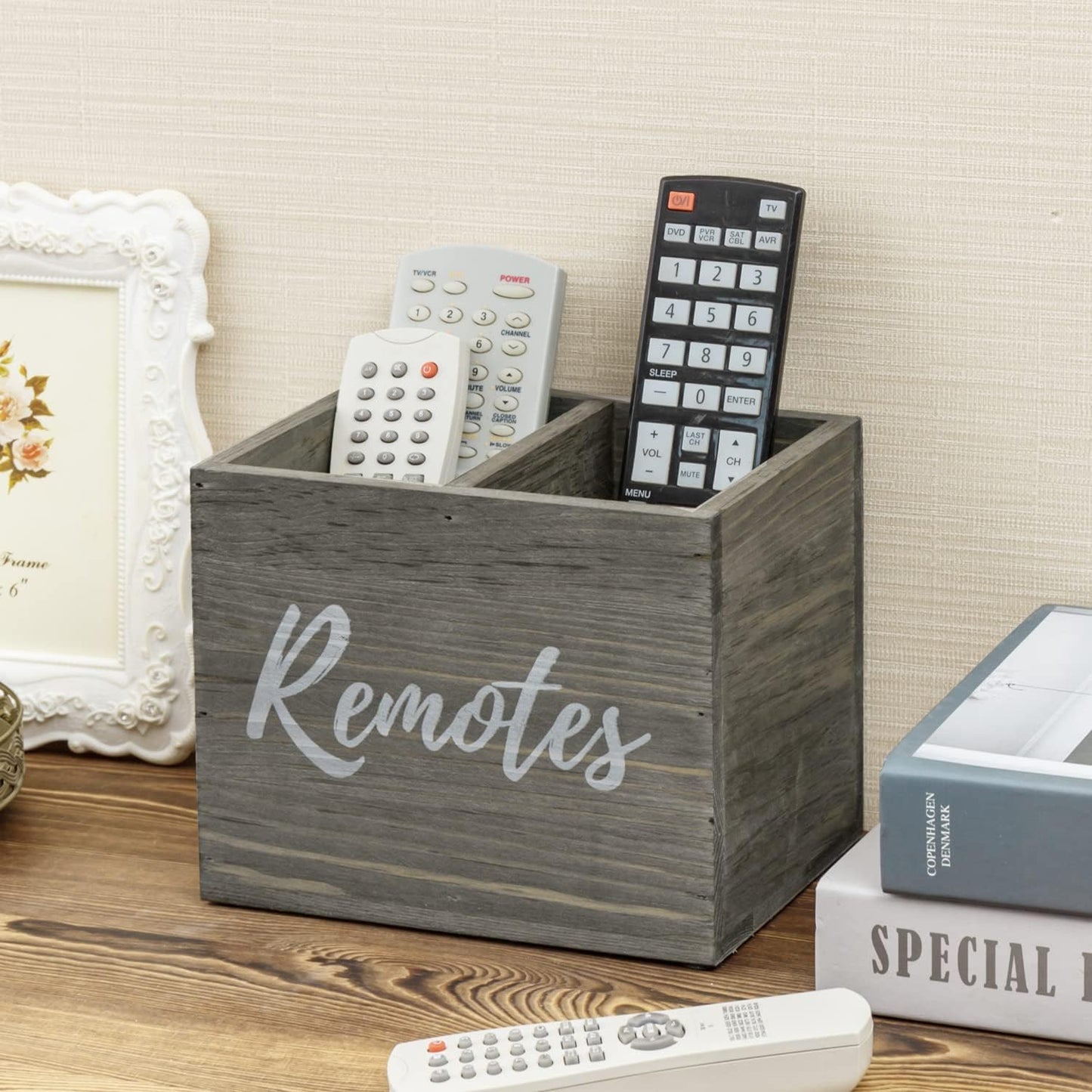 Weathered Solid Wood Remote Holder / Vintage Gray