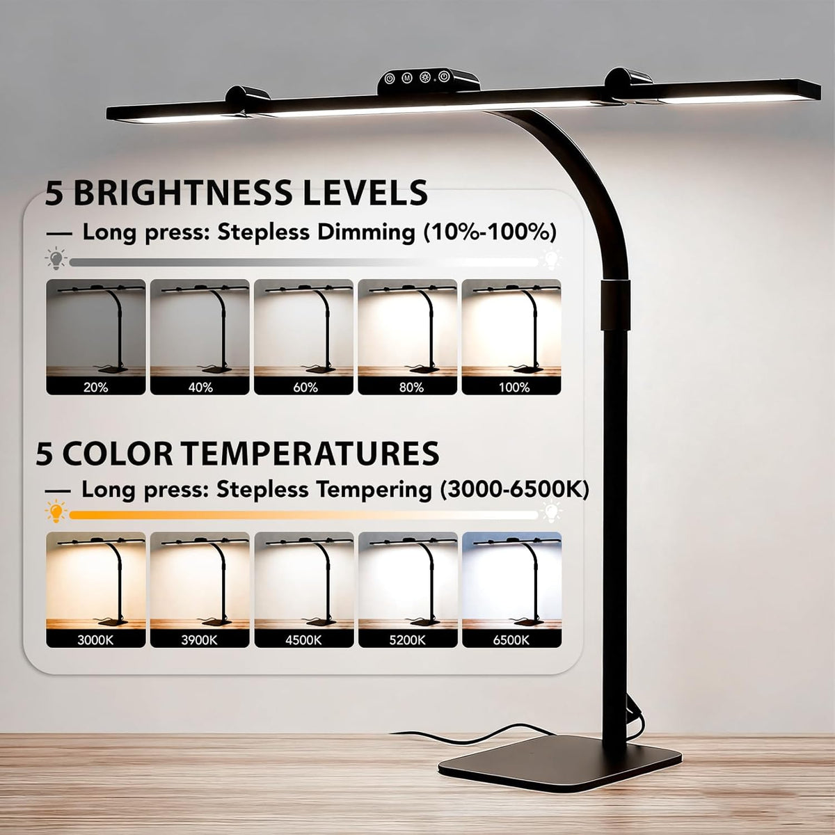 LED Desk Lamp for Home Office with Base, 28.2" Adjustable Gooseneck Swing Arm Ultra Bright Desk Light, Dimmable