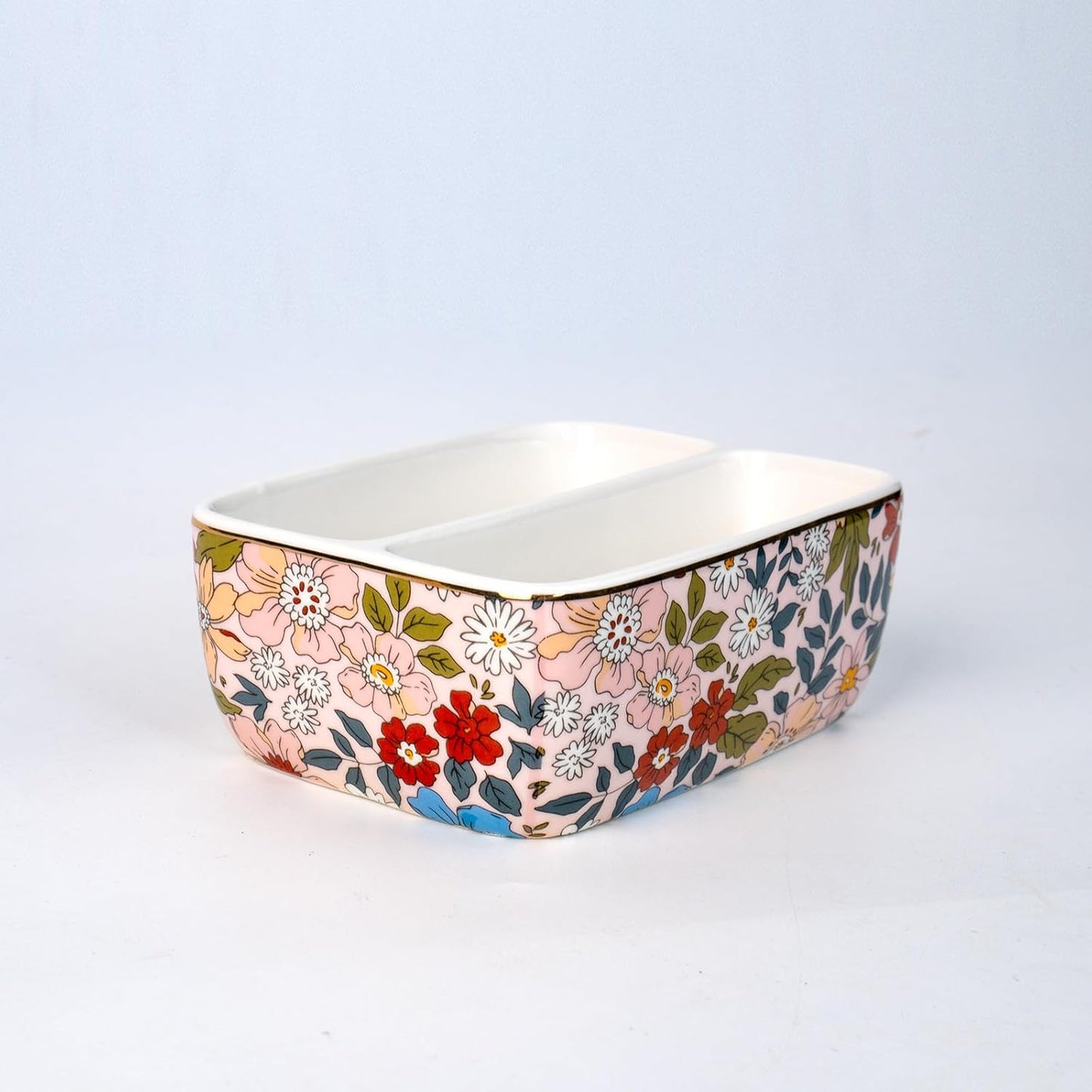 2 Compartments Ceramic Sponge Holder / Vintage Pink