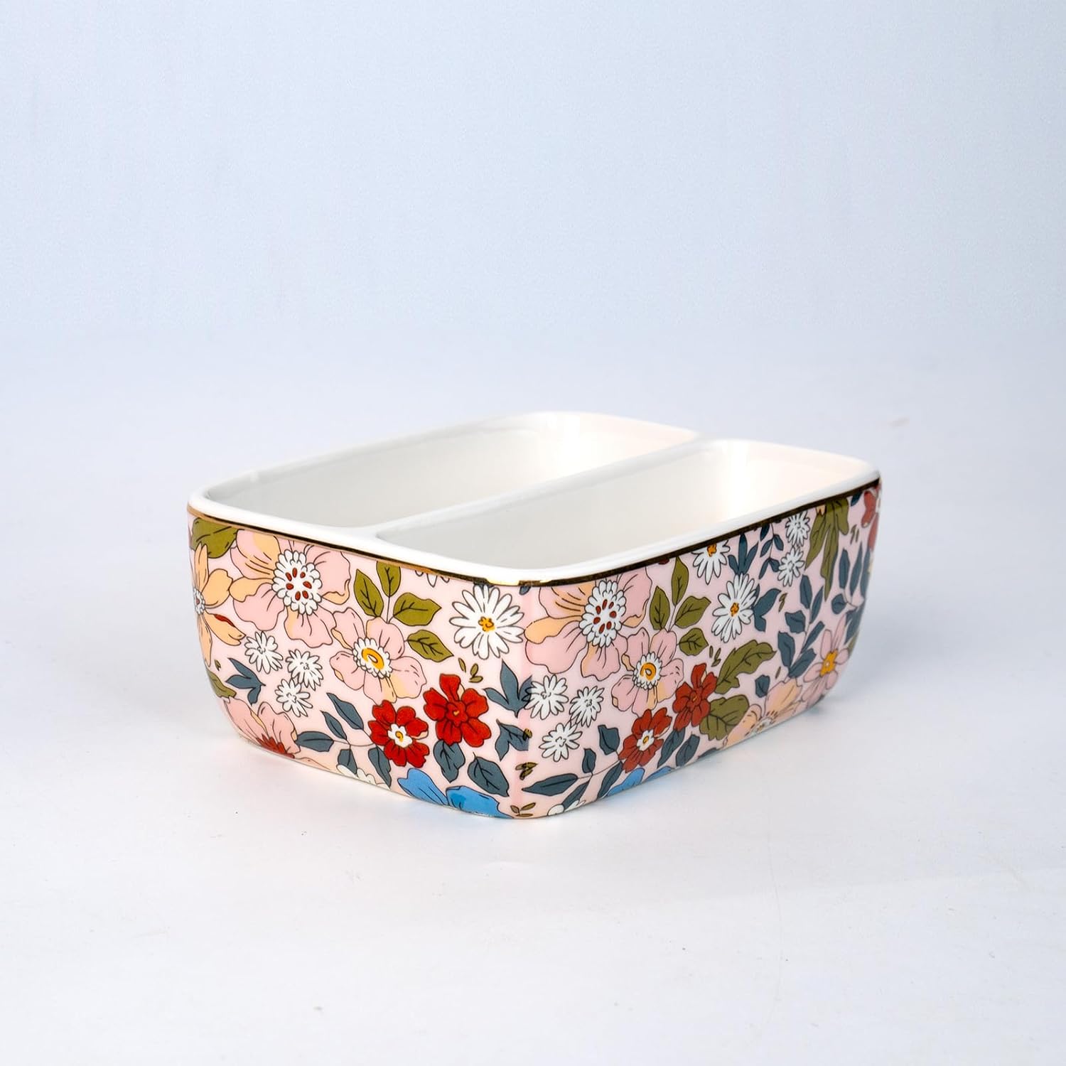 2 Compartments Ceramic Sponge Holder / Vintage Pink