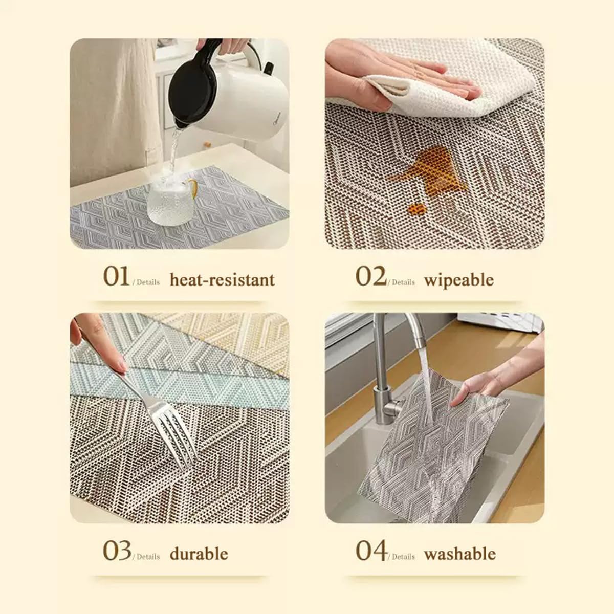 Druable Placemats Set of 8, Plastic Heat-Resistant Non-Slip Vinyl Place Mats Washable Easy to Clean Indoor Outdoor