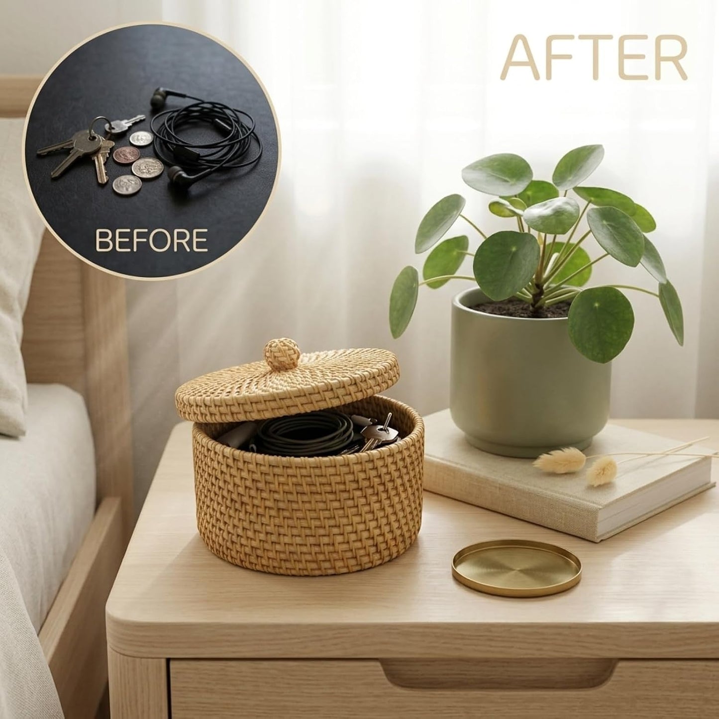 Woven Basket / Small Dustproof Wicker Organizer / 5.5 x 3.1
