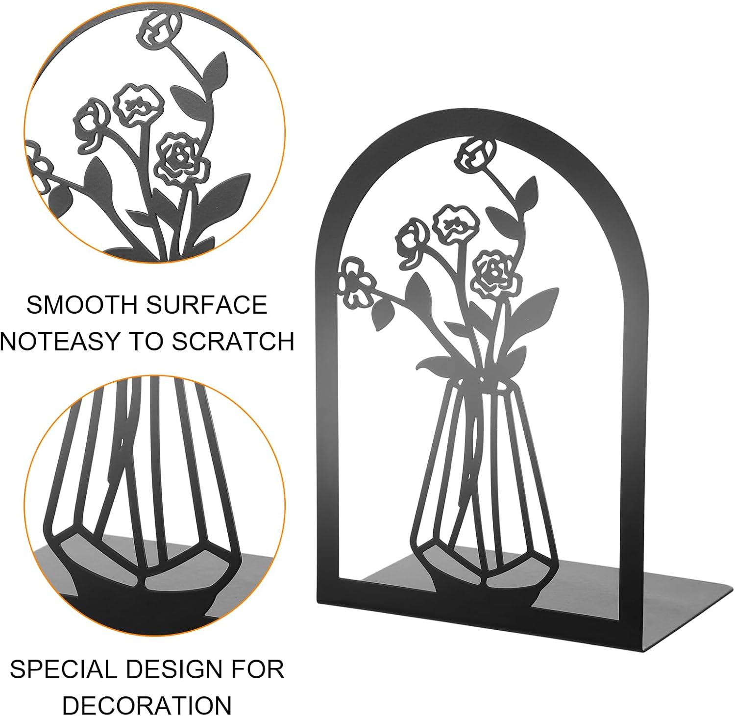 Decorative Metal Bookends / Flower Book Shelf Holder
