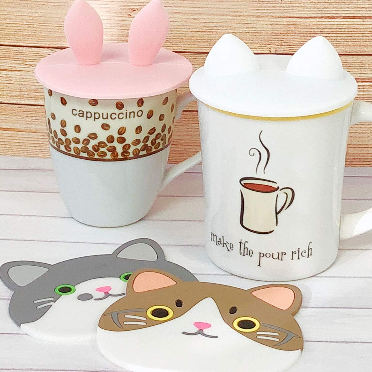Silicone Coasters for Glasses / Cute Cat / Set of 6
