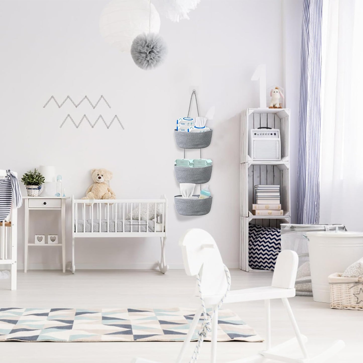 3 Tier Wall Mounted Woven Hanging Basket / 3 Tier Woven Hanging Basket / Grey