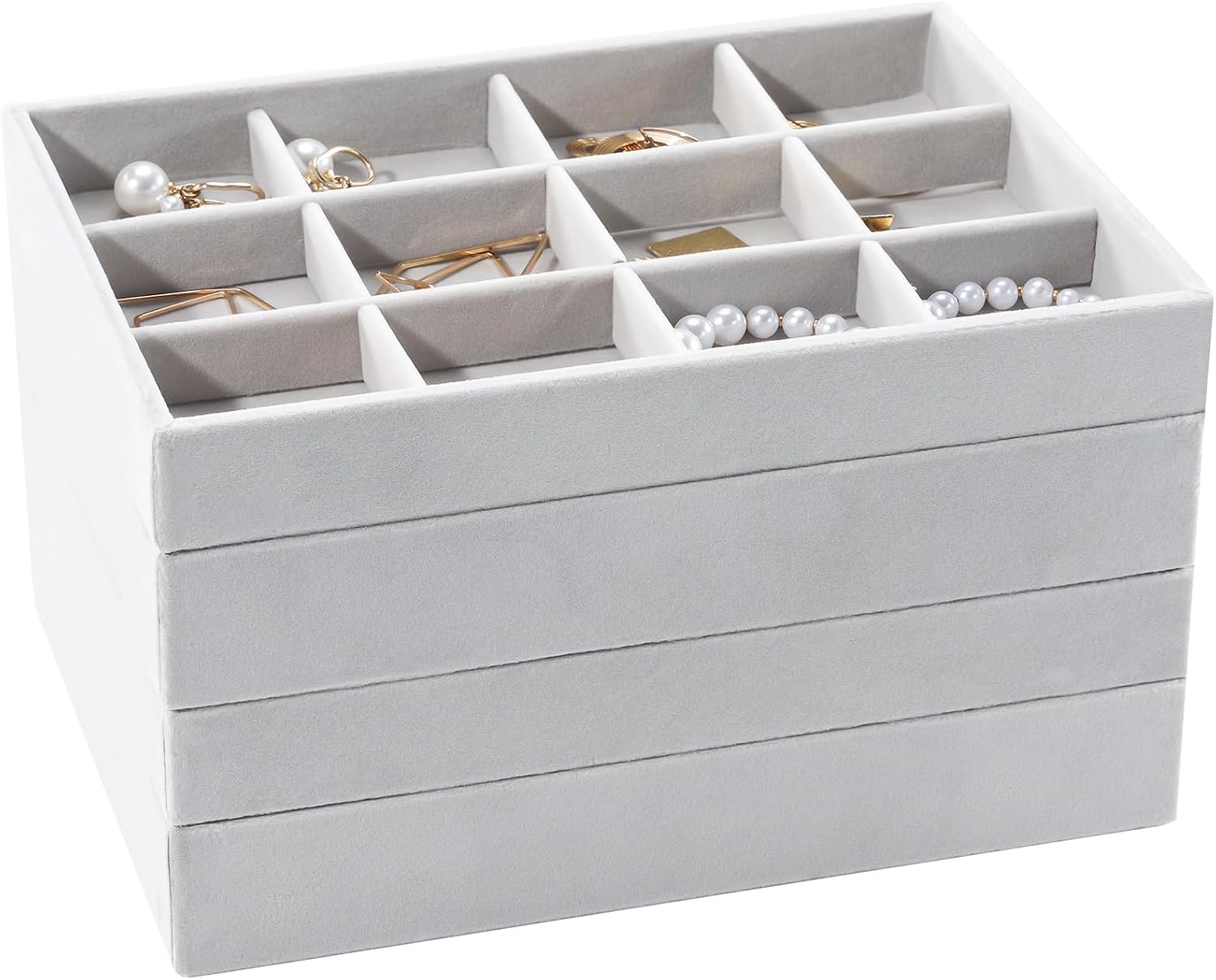 Stackable Jewelry Organizer Trays for Drawers / 4 Layers / Dark Grey