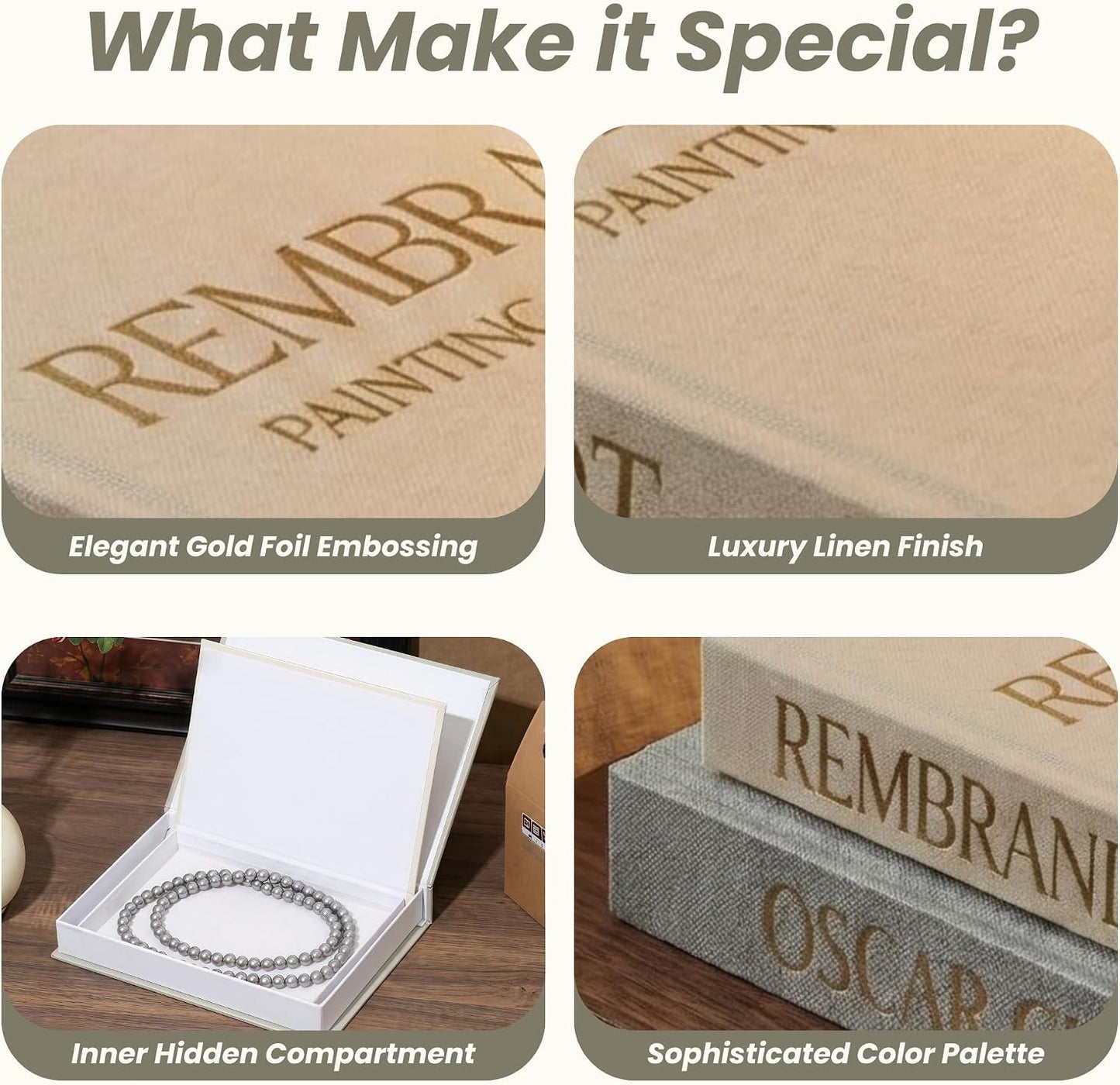 Linen Faux Book Storage Boxes / Set of 2