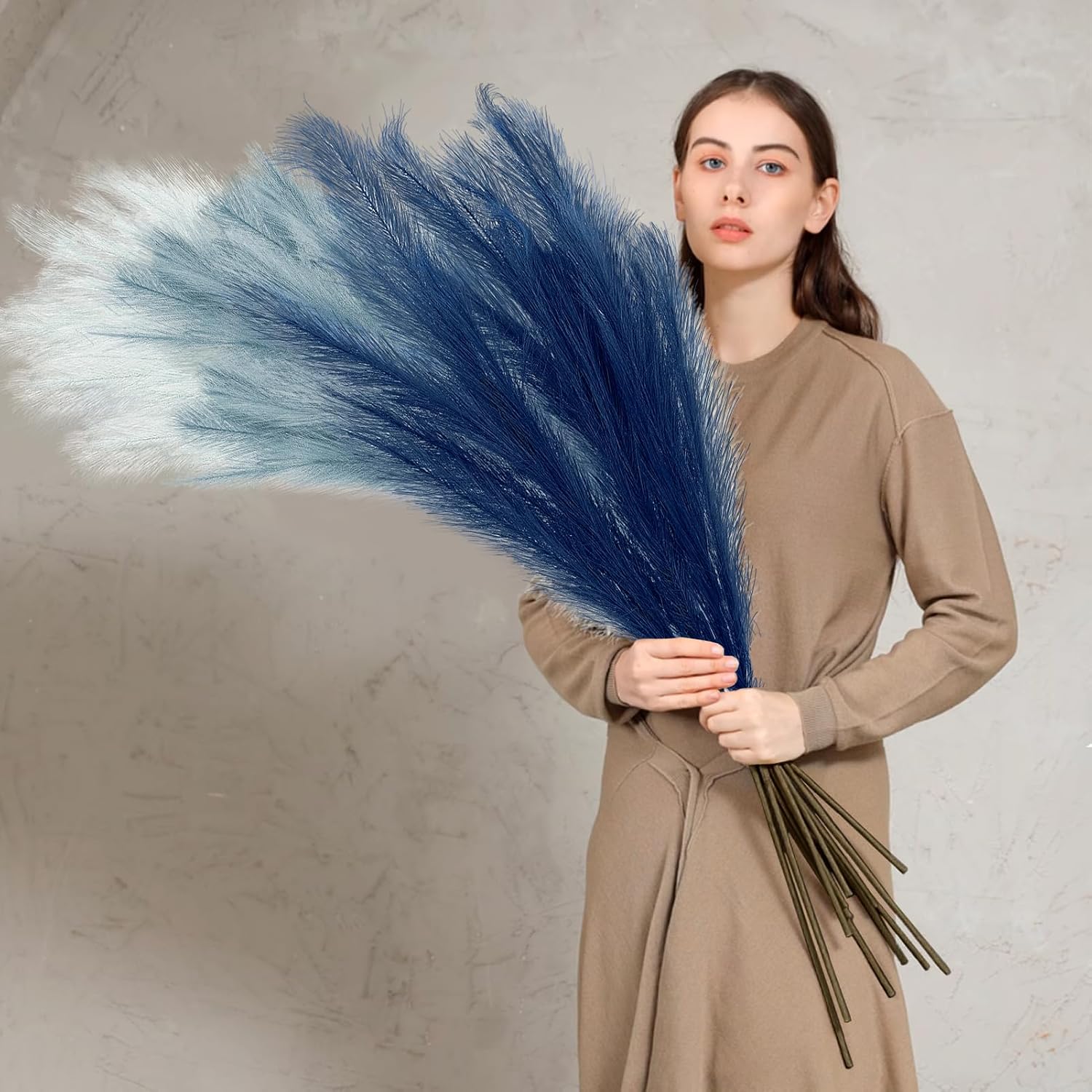 Non-Shedding Fluffy Artificial Bulrush / Light Blue / 3 Inch / Set of 9