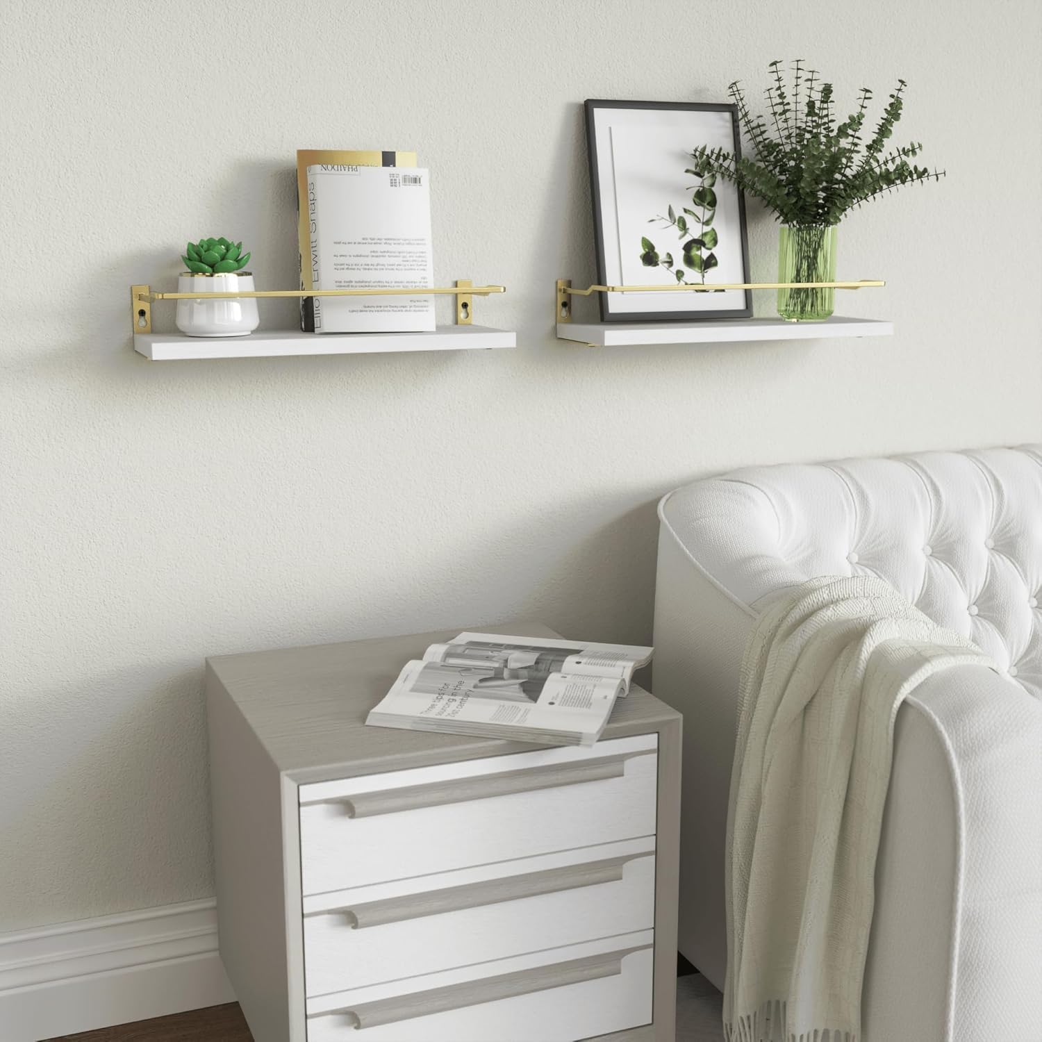RICHER HOUSE Floating Shelves Bathroom, Small Wall Shelf Over Toilet 2 Set | Wall Mounted Shelves Decor for Bathroom