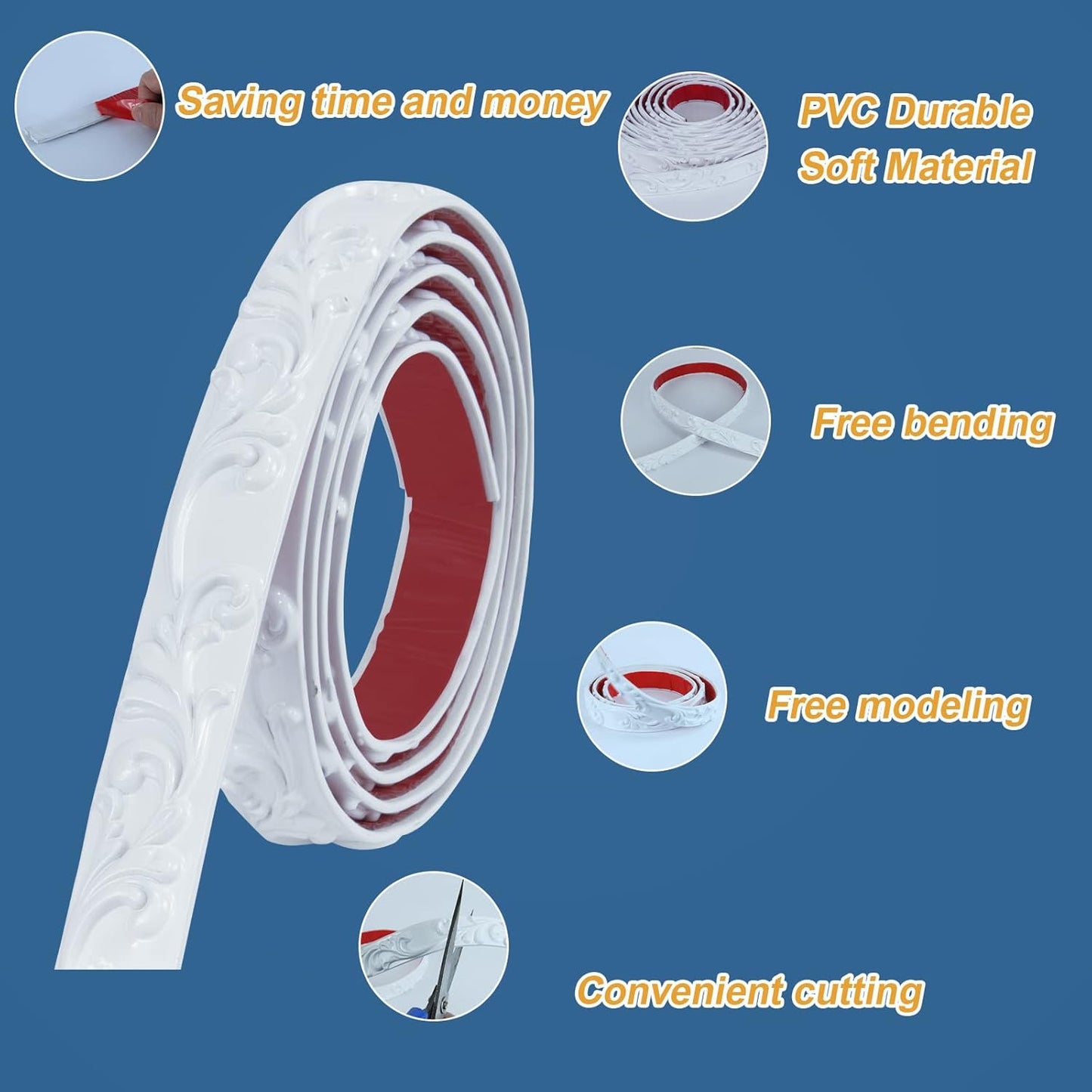 Flexible Molding Trim Wall Trim Self Adhesive / White
