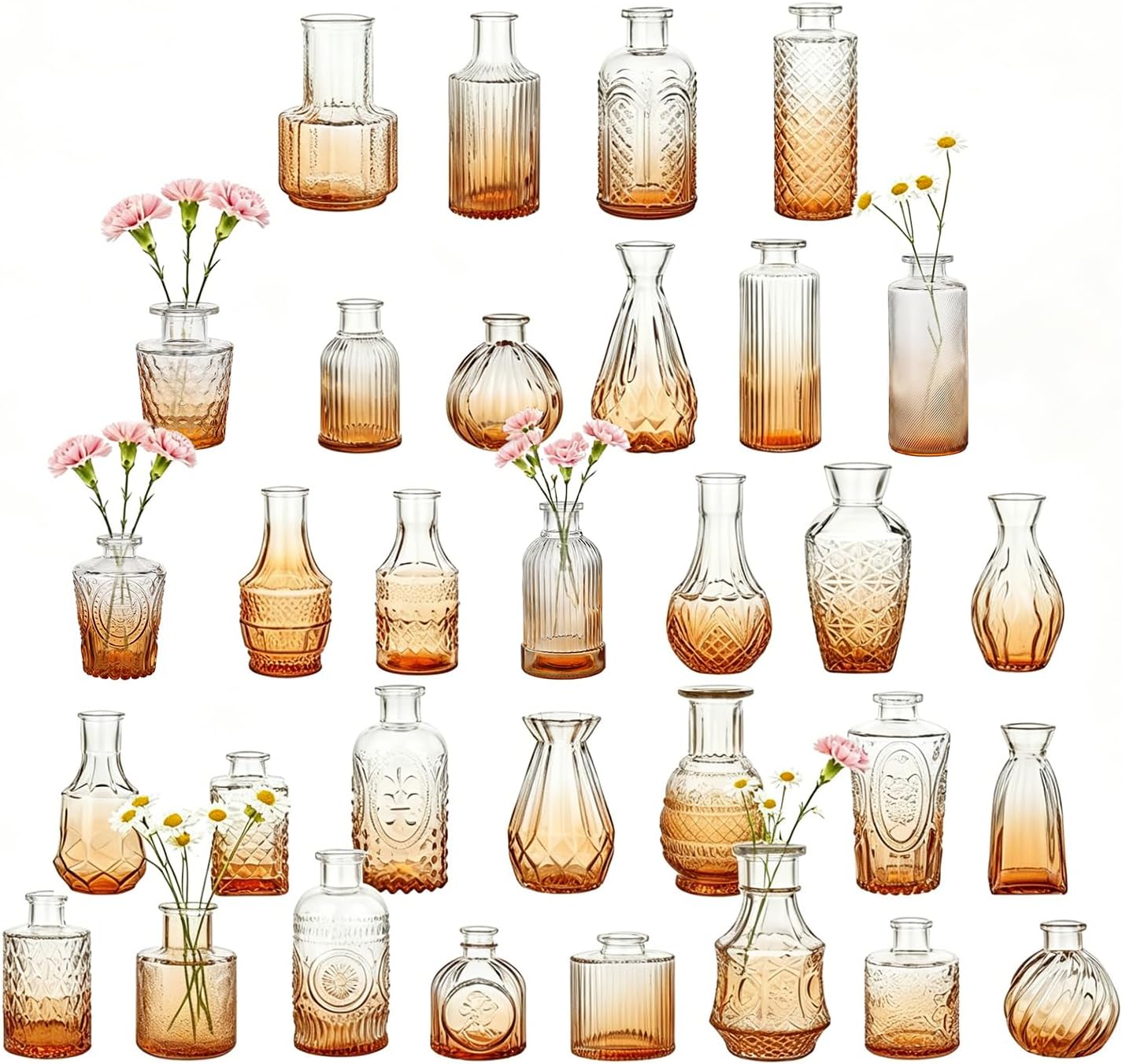 Bud Vases / Small Vases for Flowers / Gradient Amber / Set of 32