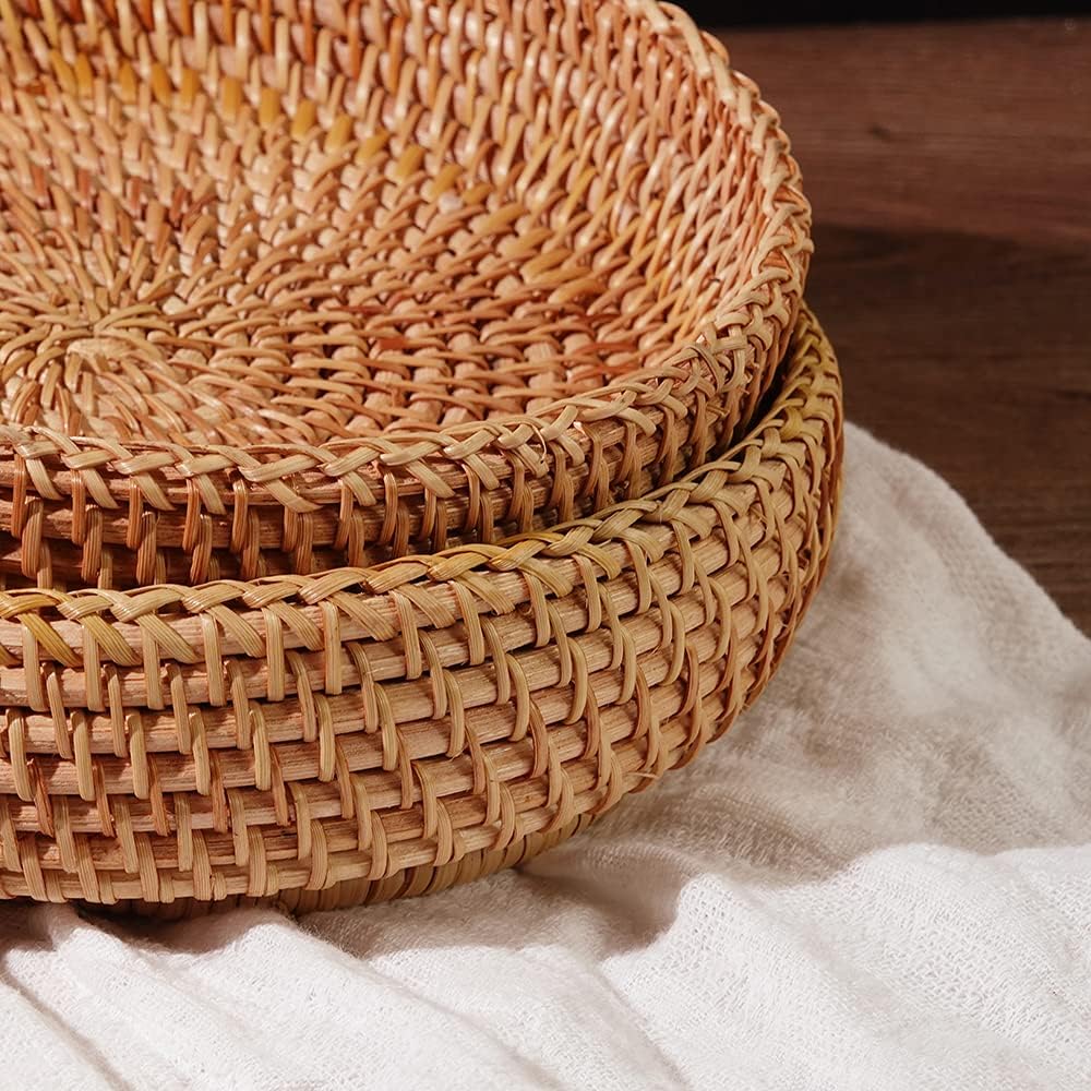 Small Round Keys Basket for Entryway Woven Baskets for Organizing Tabletop Decorative Wicker