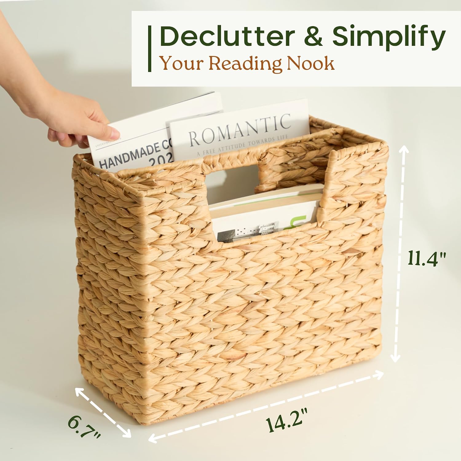 Wicker Magazine Basket Water Hyacinth Handwoven Magazine Holder | Decorative Handwoven Magazine Rack Floor, Organizer