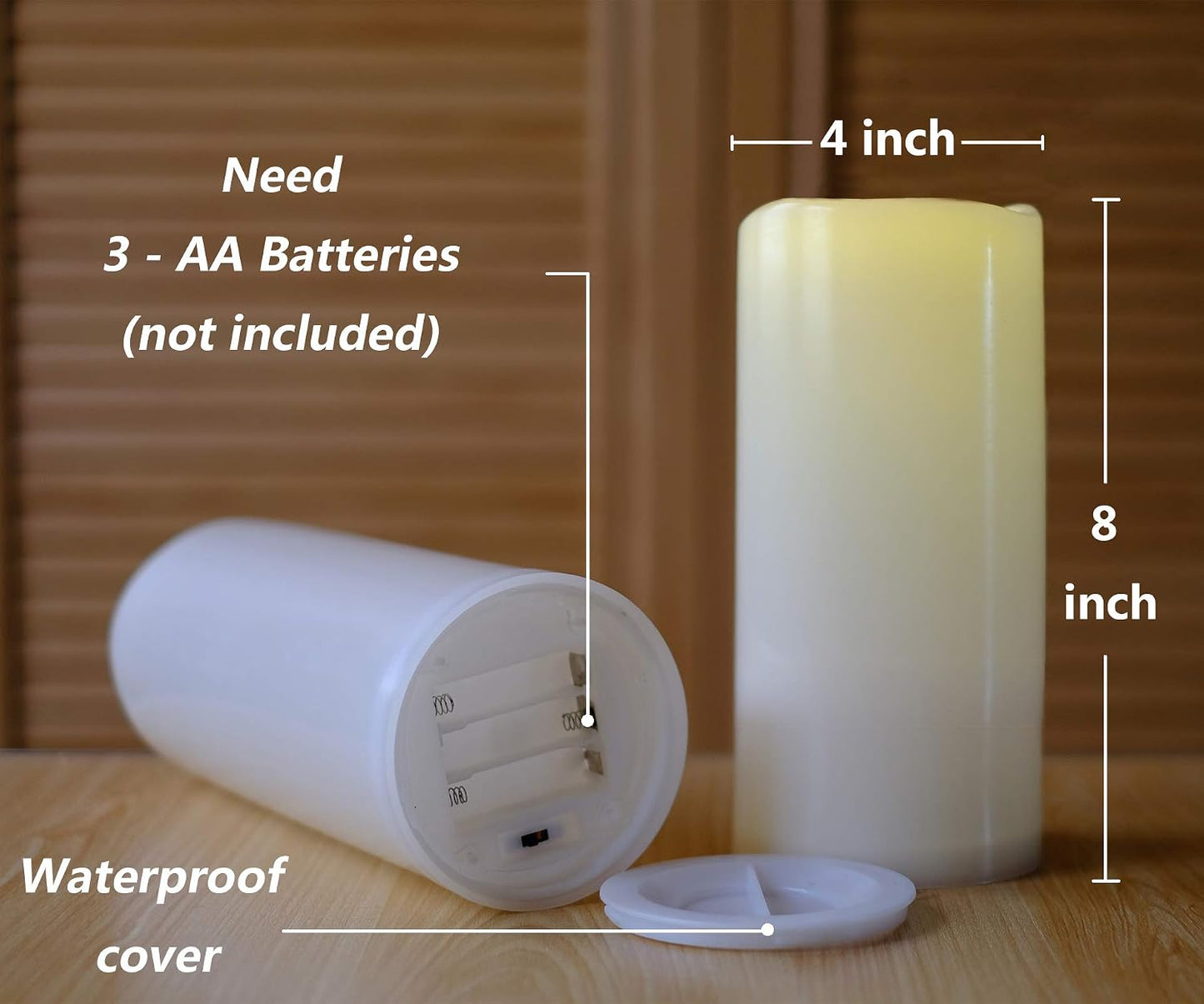 NONNO&ZGF 4X8 inch Huge Outdoor IP44 Warm White LED Rainproof Waterproof Candles, Large Flameless Battery LED Pillar