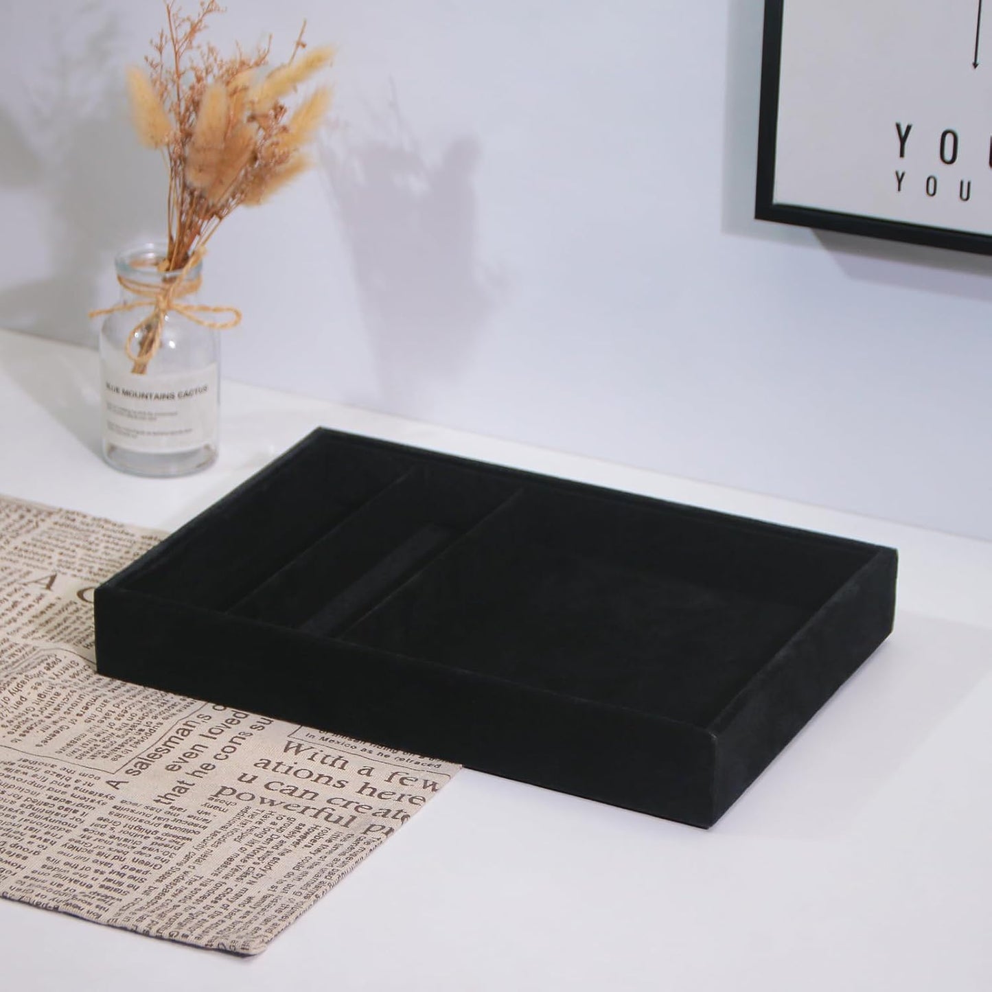 Bedside Organizer Tray / 3 Grid / Black Velvet