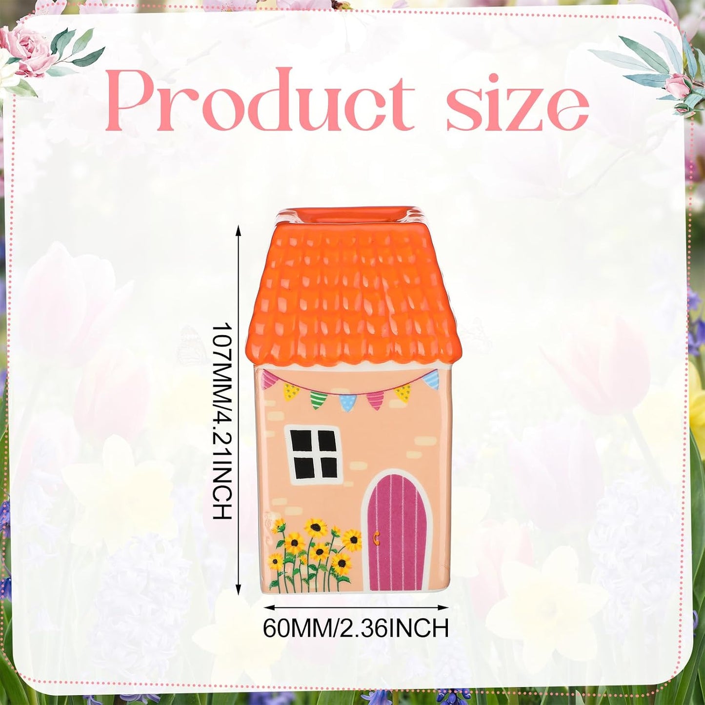 Ceramic House Shape Vase Mini Handmade Vase Decorative Small Flower Container / Orange / 2.4 x 3.8
