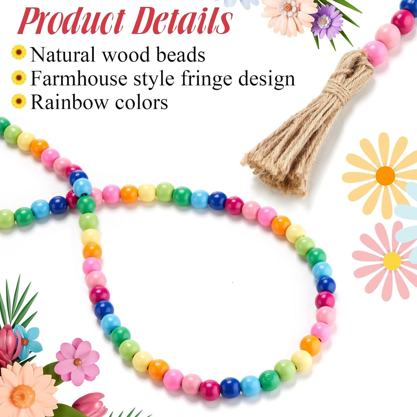 Wooden Bead Garland / Rainbow Color
