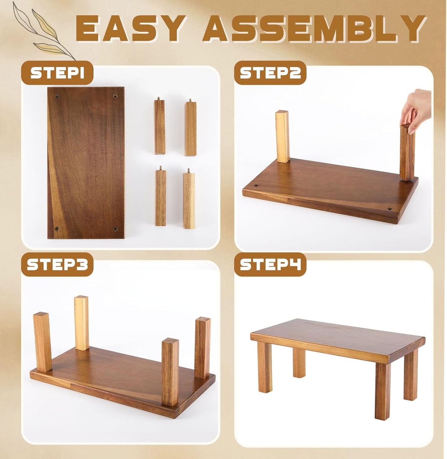 Extra Large Acacia Wooden Riser Wooden Countertop Organizer Display Shelf / 15 x 7.5 x 6 / Set of 2