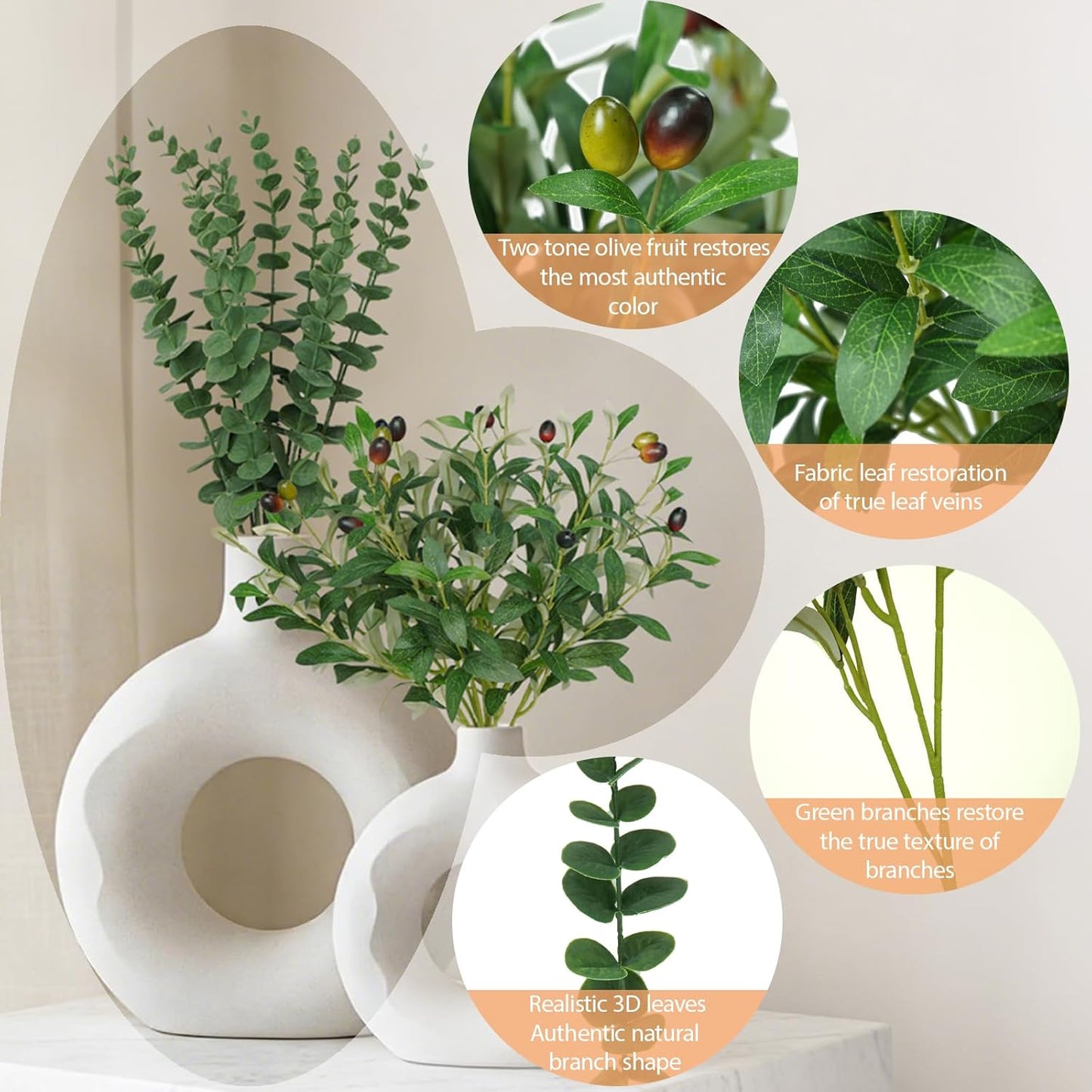 Faux Olive Branches&Eucalyptus Branches / Set of 16