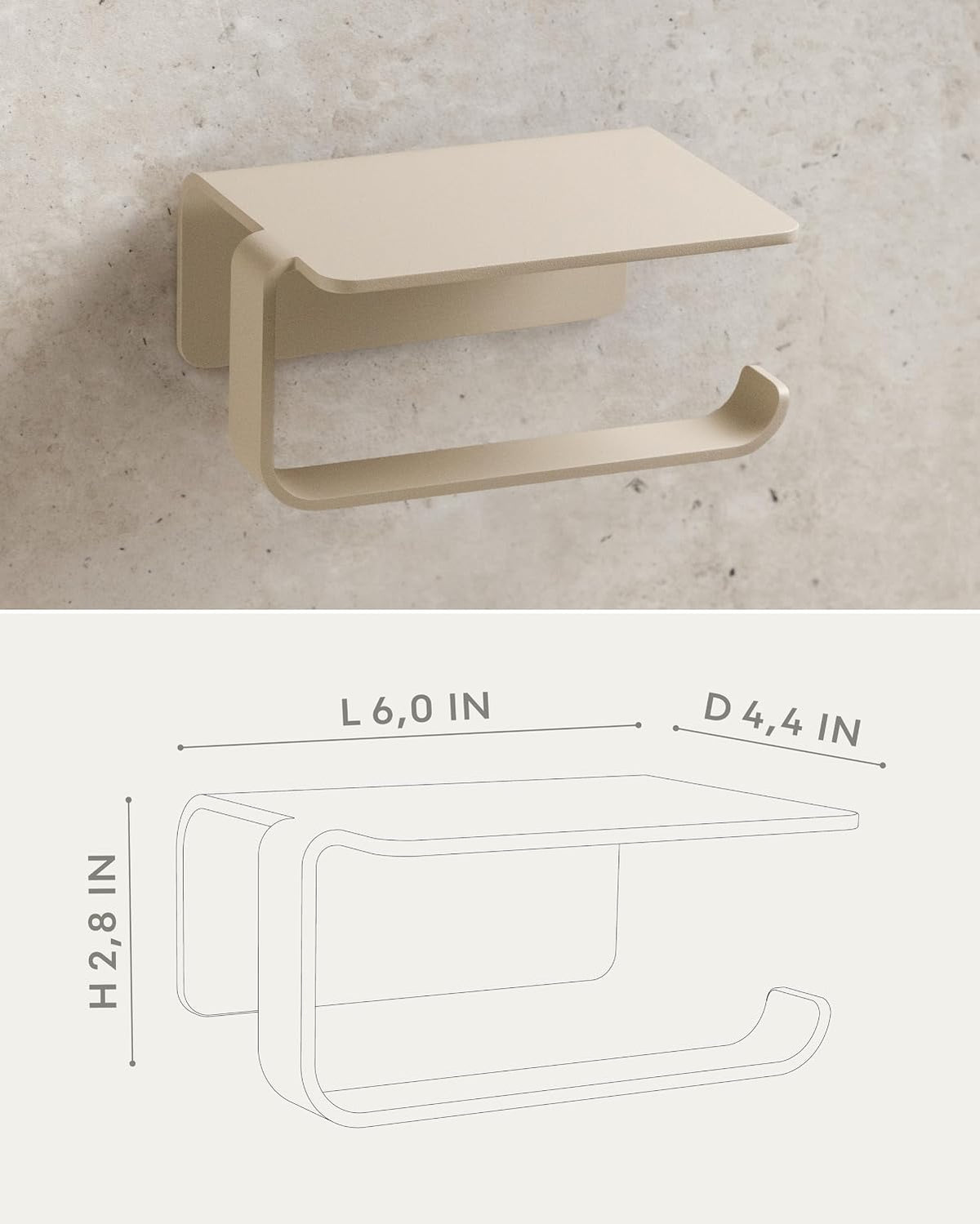 KAZAI. Toilet Paper Holder Wall Mount No Drill | Adhesive Toilet Paper Holder with Shelf | Bathroom Tissue Holder