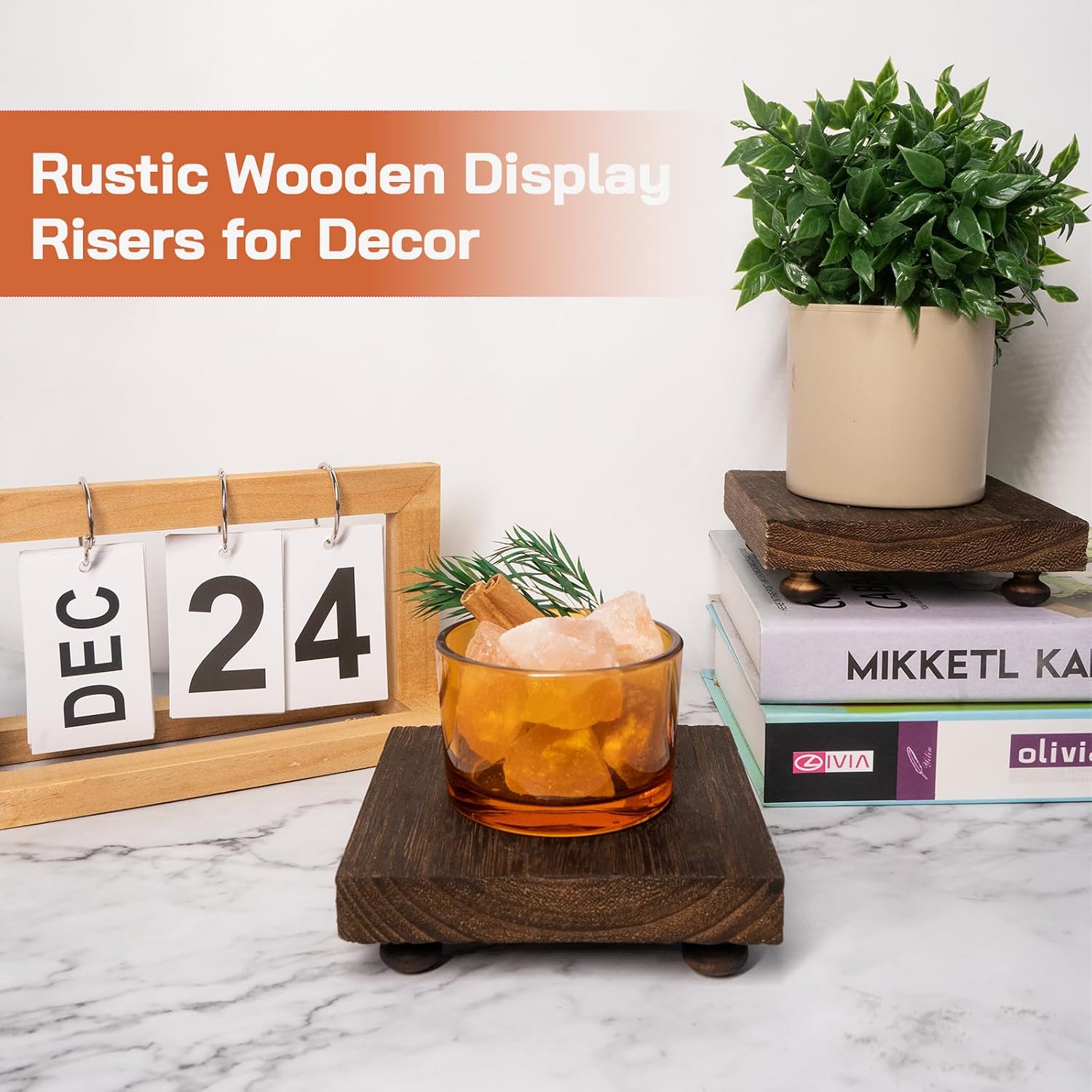 Wood Riser for Display Stand / Charred Brown Riser / 4.72 Inch / Set of 2