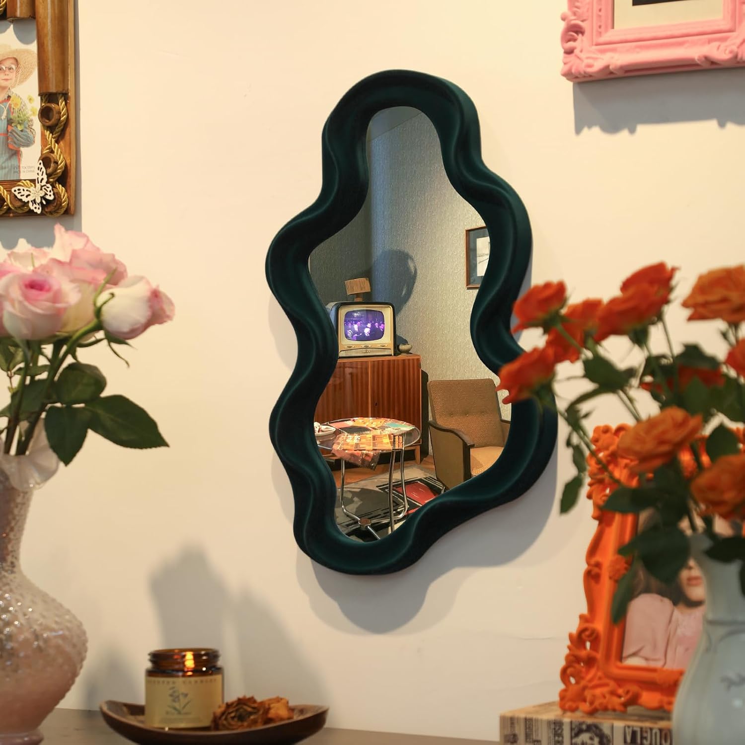 Irregular Cloud-Shaped Small Decorative Mirrors / Cloud-dark Green / 16 x 10