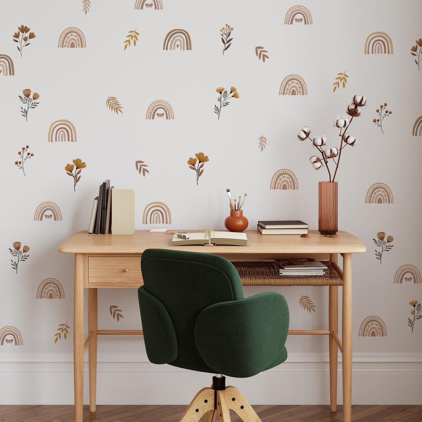 Wall Decals for Nursery & Kids Room / Boho Rainbow Floral / 12 Sheets / Set of 96