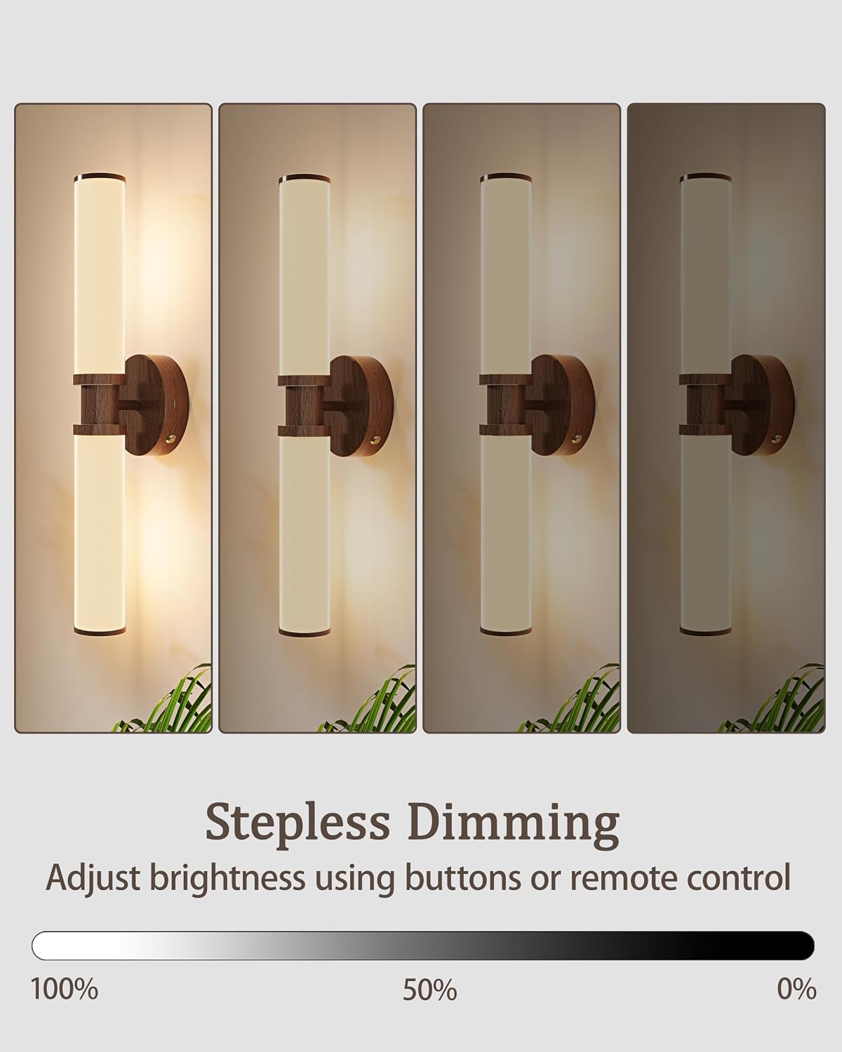 Rayogale Walnut Wireless Battery Operated Wall Sconces with Remote Control | White Glass Rechargeable Wall Lights Set