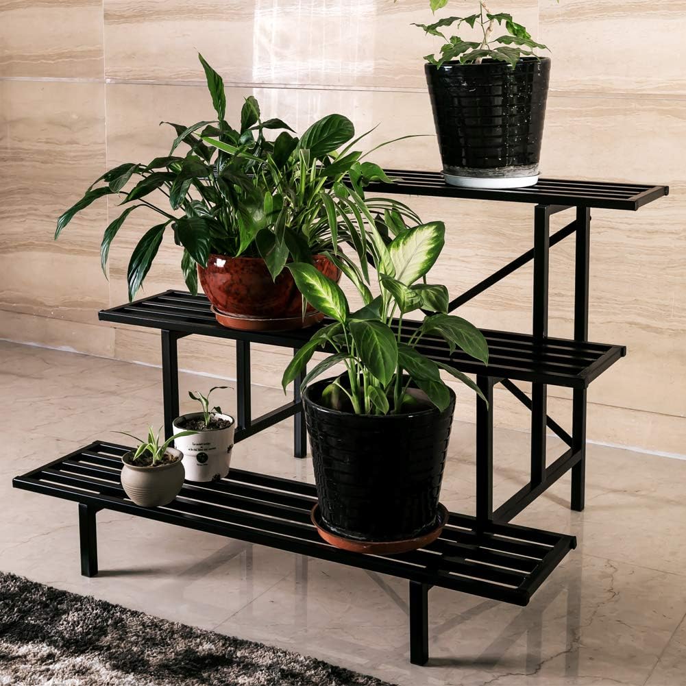 Zhongma 3 Tier Sturdy Metal Plant Stand, L35.43 x W26 x H23.6 inch, Heavy Duty Plant Holder for Home Indoor and