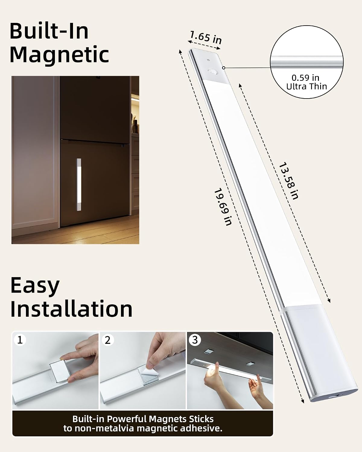 EZVALO Under Cabinet Lighting, 2200mAh Closet Lights with 2 Extra Batteries, 3 Color Temps Motion Sensor Lights Indoor