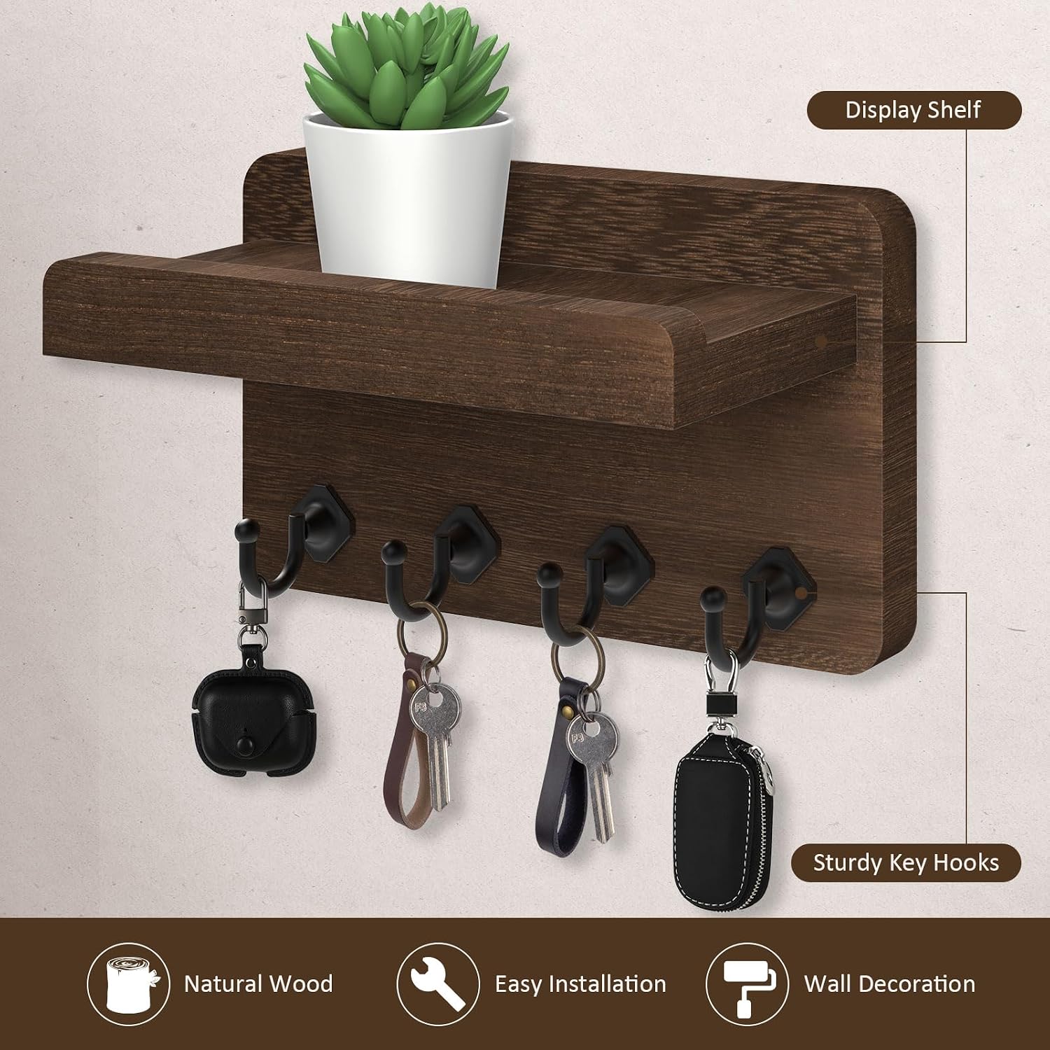 Small Home Decor Wooden Wall Organizer / Brown / Small - 8.5 Inch / 8.5 Inch