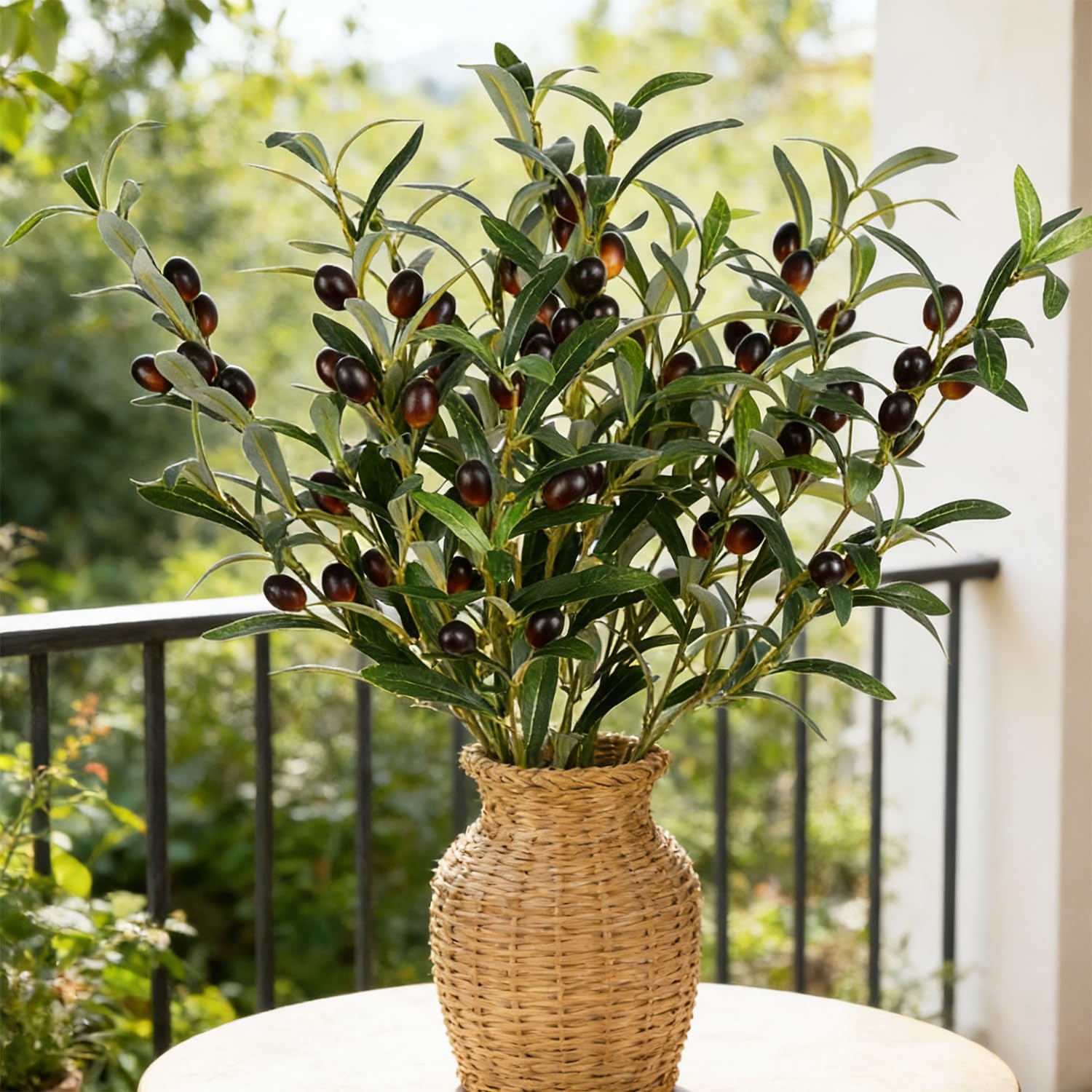 Olive Branch Artificial Plants Greenery Stems Faux Olive Branches for Vases / Green / Set of 6