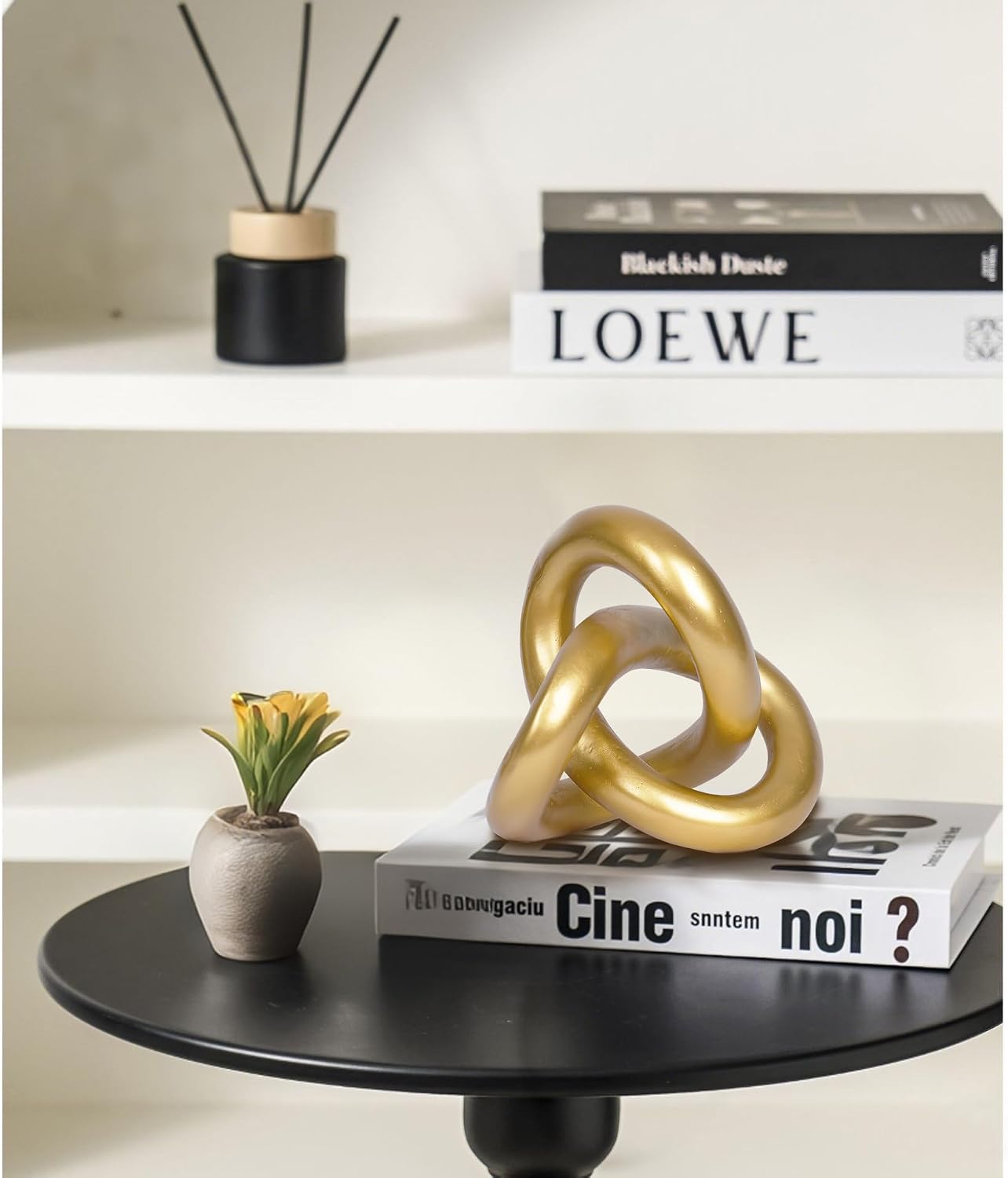 Geometric Round Sculpture Gold Knot Statue Decor Modern Tabletop Sculpture / Long Gold Knot