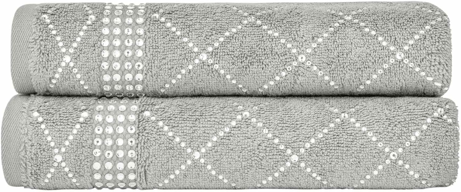 Atlas Hand Towel (Set of 2), 100% Turkish Cotton, Glass Rhinestones, Machine Washable, Gray