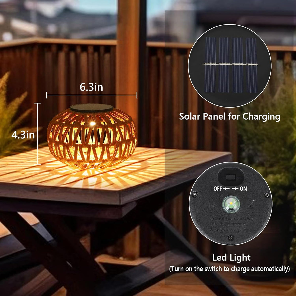 Solar Lights Outdoor Waterproof, 4 Pack Rattan Solar Lantern, Outdoor Solar Lights for Yard, Solar Table Lanterns