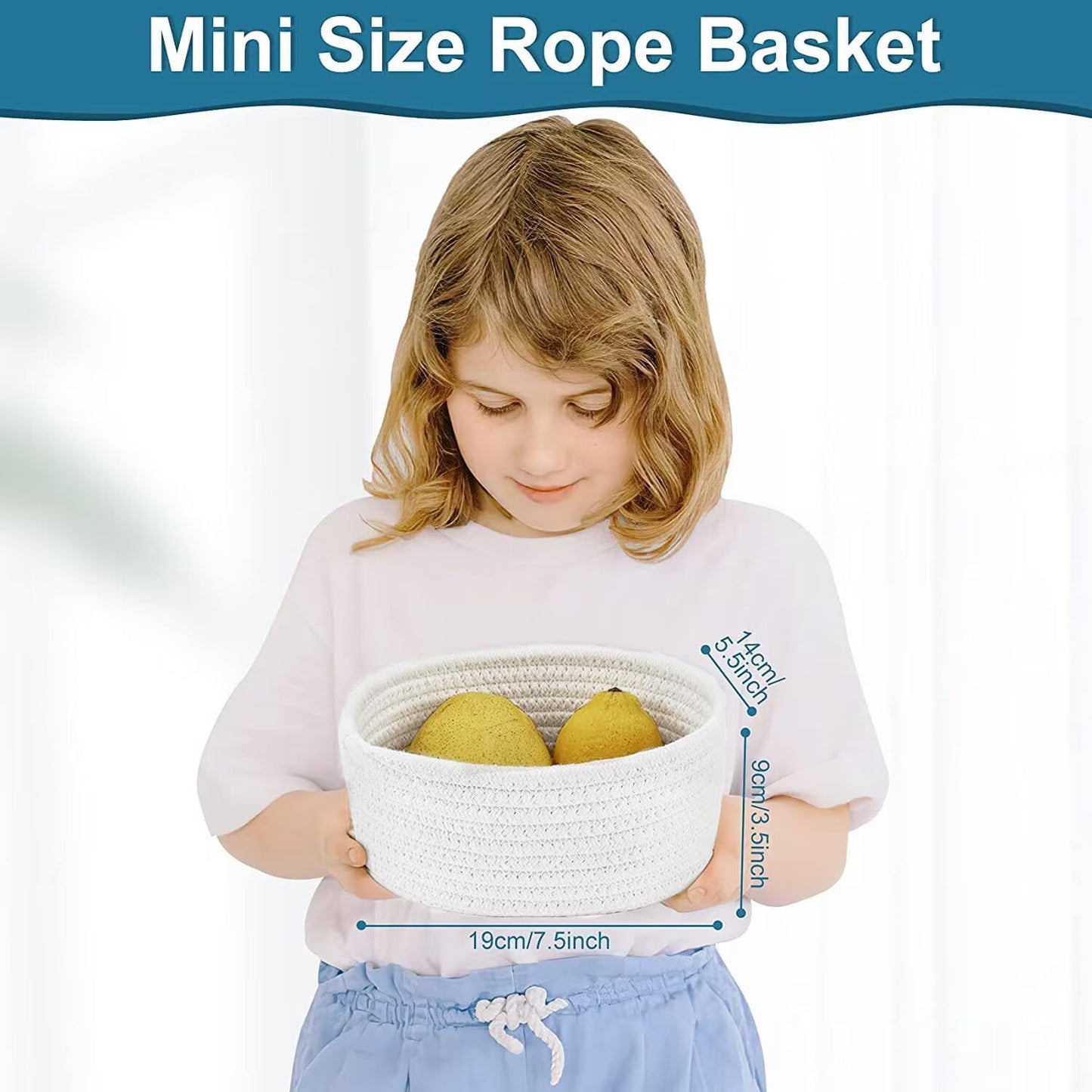 Natural Cotton Rope Woven Baskets for Organizing / White / Set of 2
