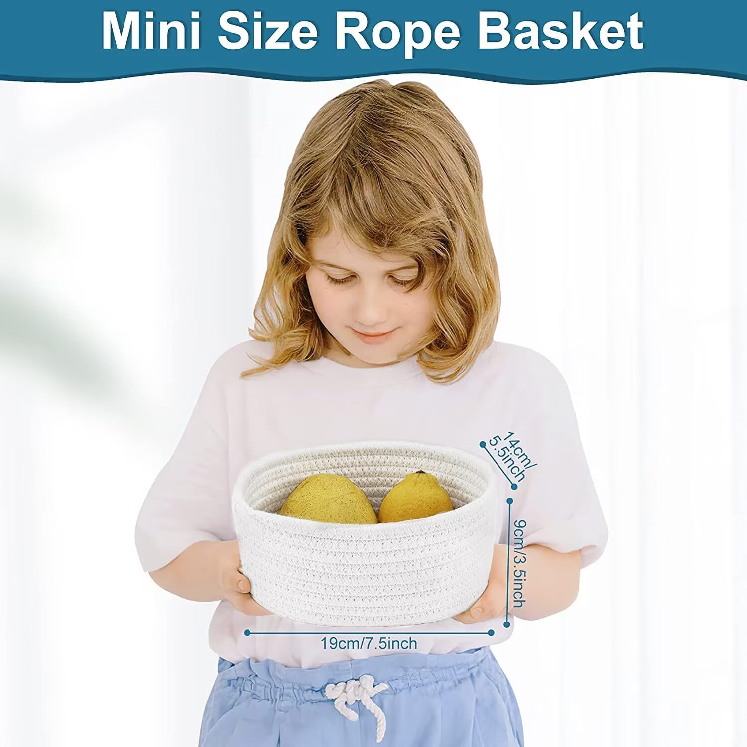 Natural Cotton Rope Woven Baskets for Organizing / White / Set of 2