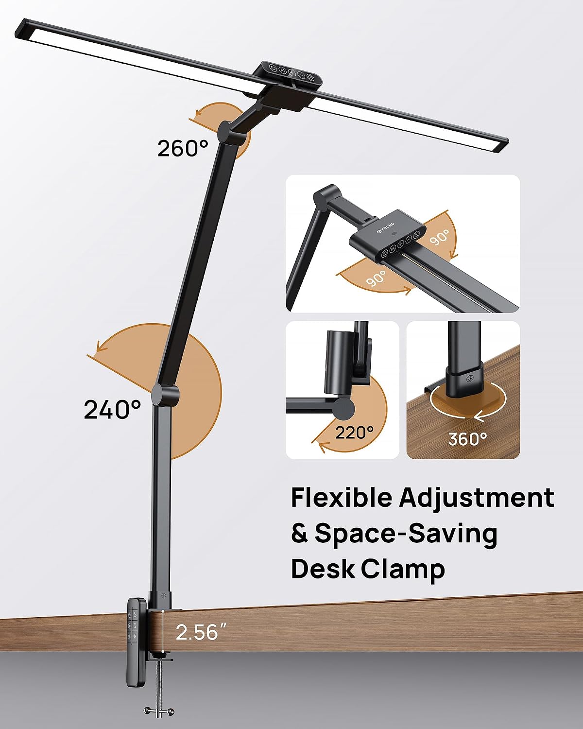 TROND LED Desk Lamp with Clamp, 29.55'' Tall Desk Light with Remote, Black | 1500LM Bright Table Lamp, Swing Arm Clip