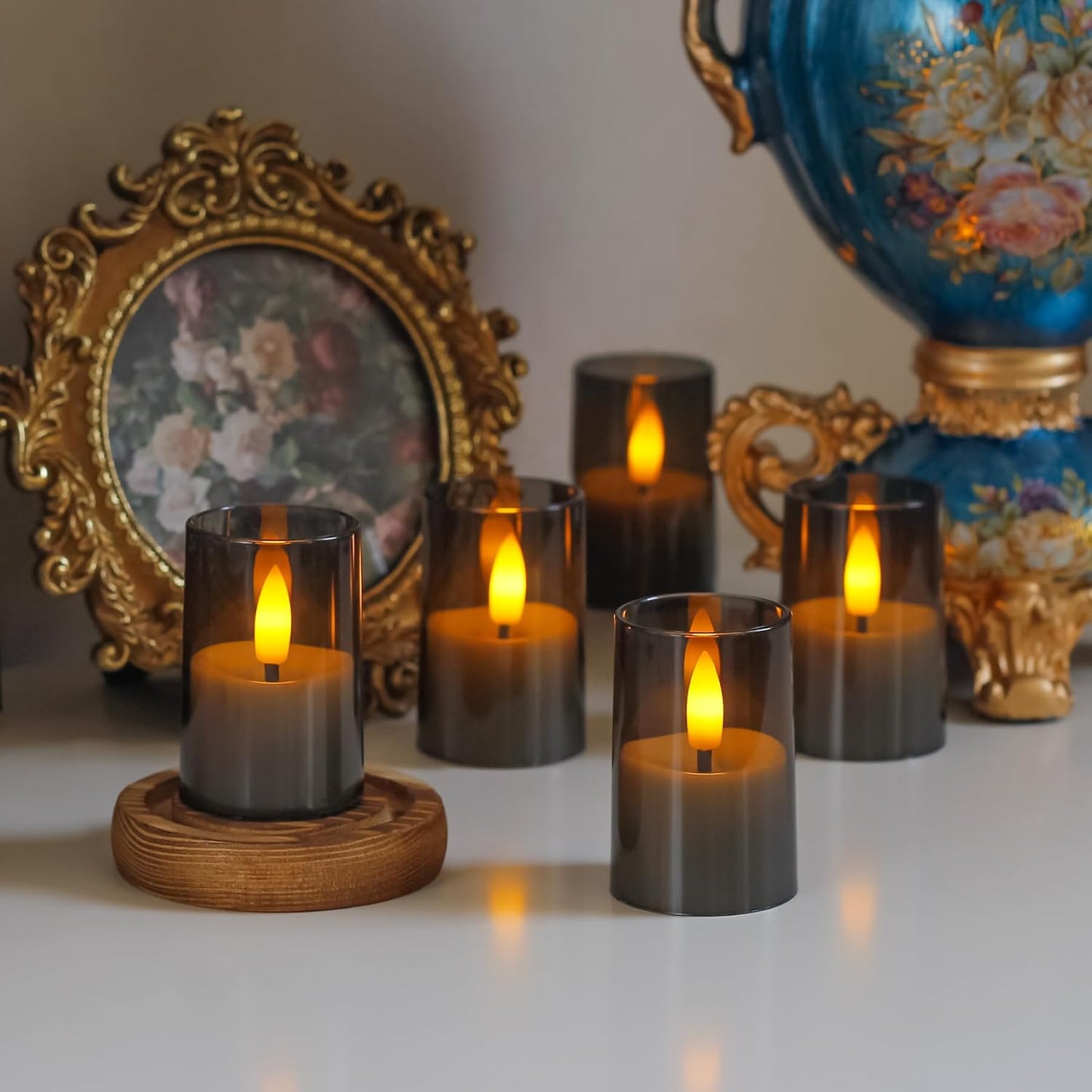 Rechargeable Acrylic Flameless Votive Candles with Timer & Remote Control, 1.7" x2.5" Flickering LED Warm Glow Tealight